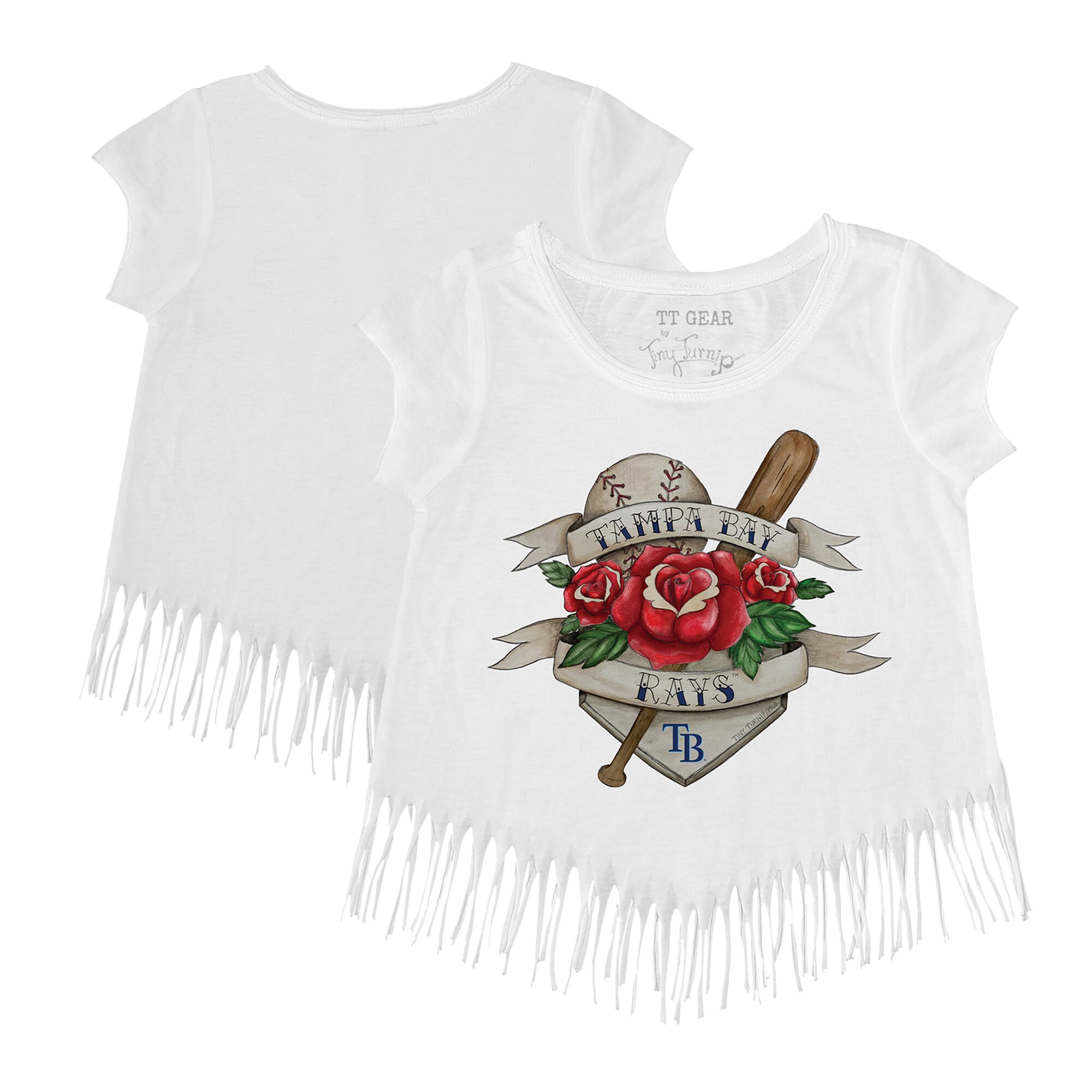 Girls Youth Tampa Bay Rays Tiny Turnip White Tattoo Rose Fringe T-Shirt