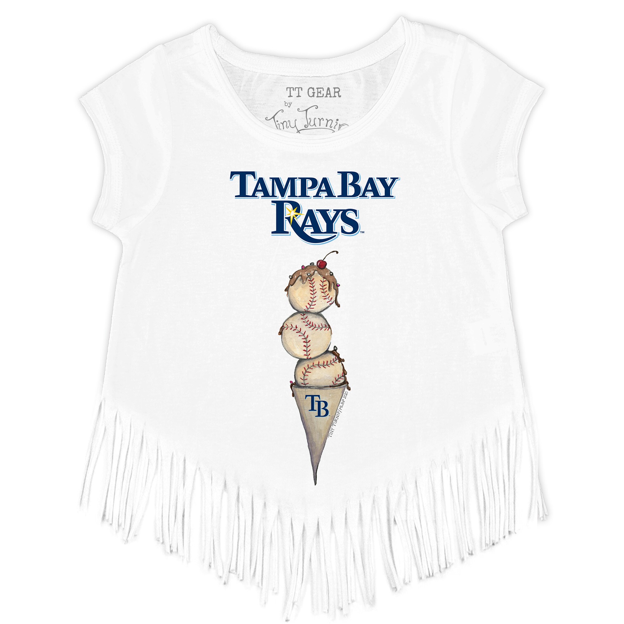 Girls Youth Tampa Bay Rays Tiny Turnip White Triple Scoop Fringe T-Shirt