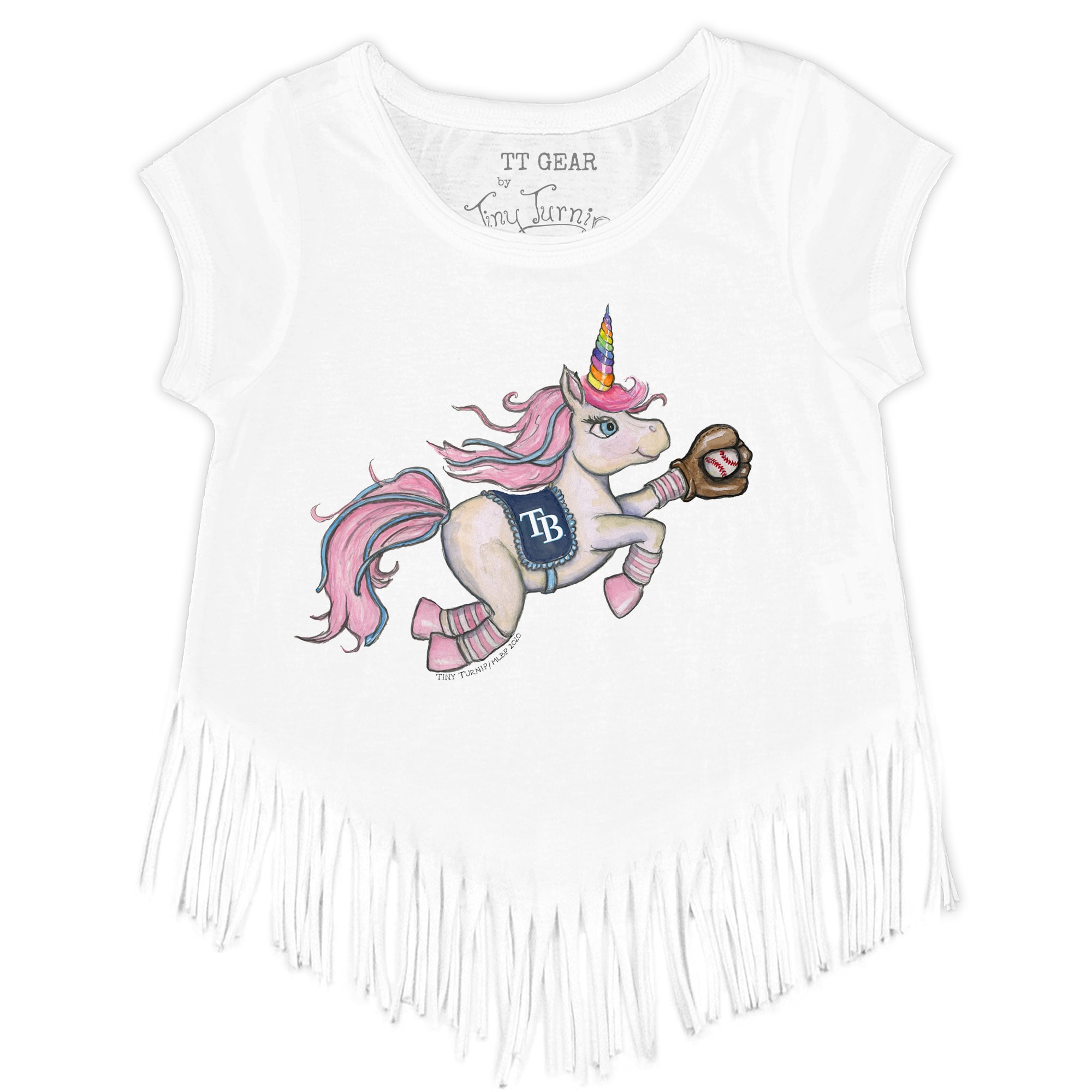 Girls Youth Tampa Bay Rays Tiny Turnip White Unicorn Fringe T-Shirt
