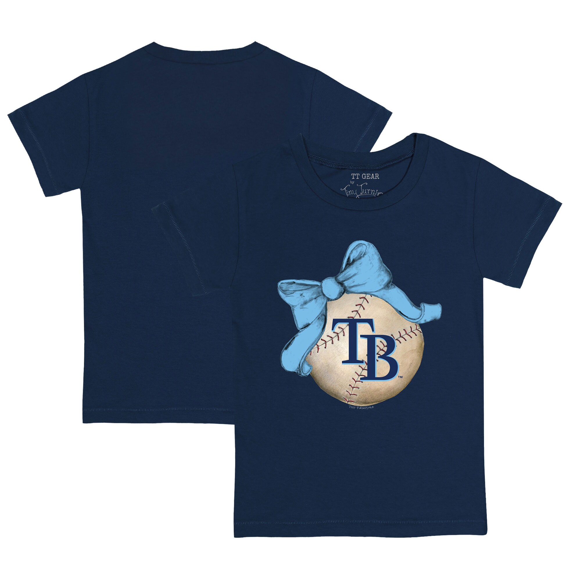 Infant Tampa Bay Rays Tiny Turnip Navy Baseball Bow T-Shirt