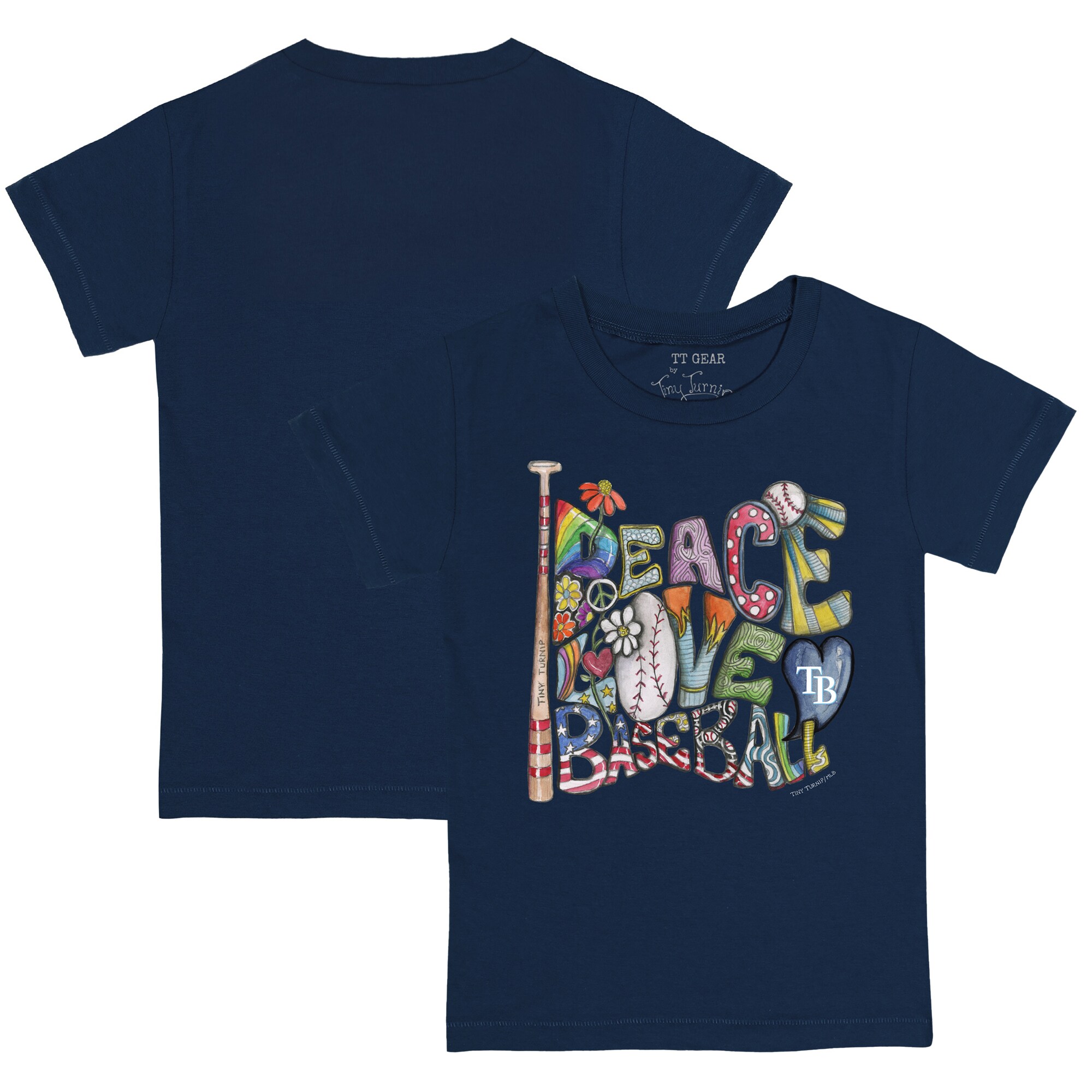 Infant Tampa Bay Rays Tiny Turnip Navy Peace Love Baseball T-Shirt
