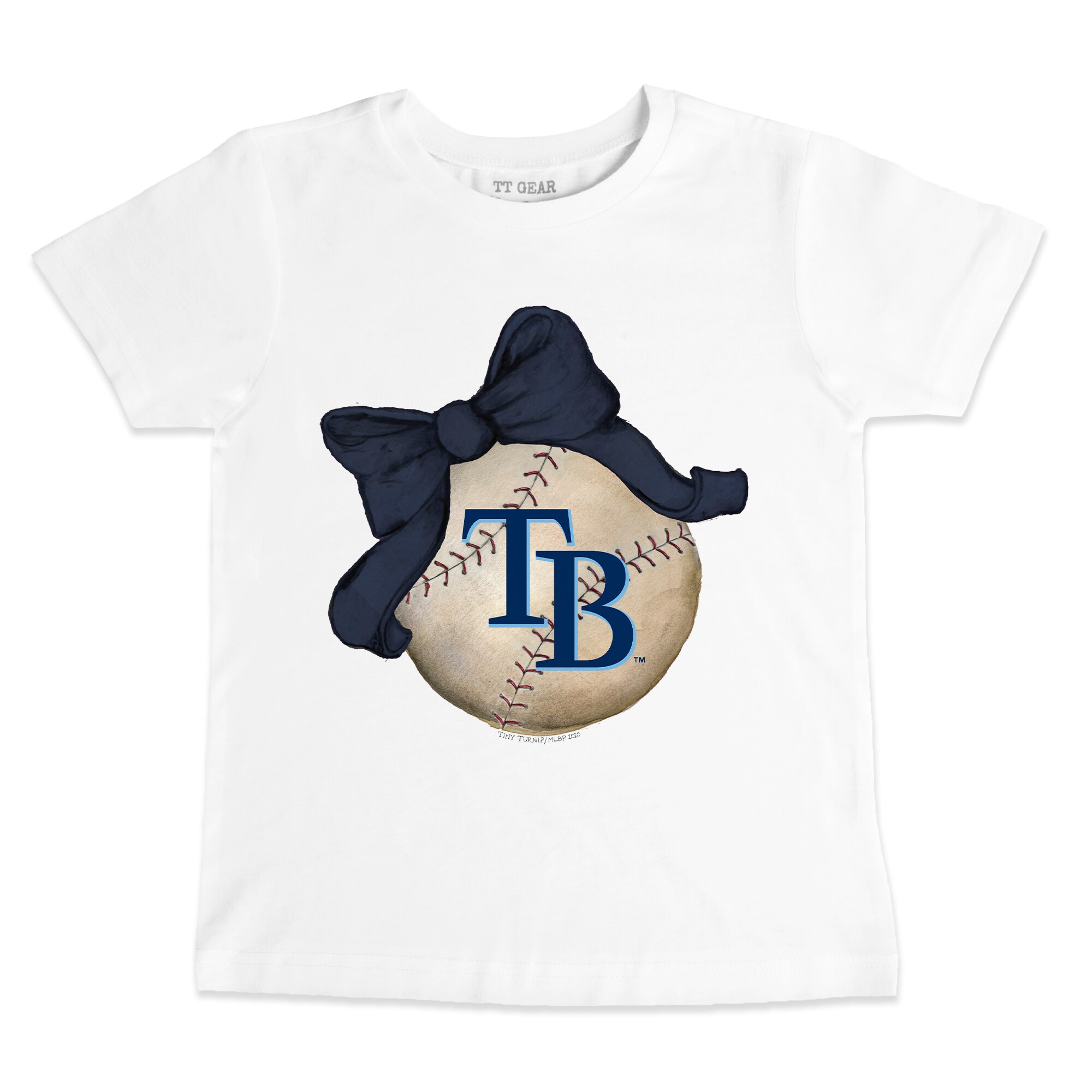 Infant Tampa Bay Rays Tiny Turnip White Baseball Bow T-Shirt