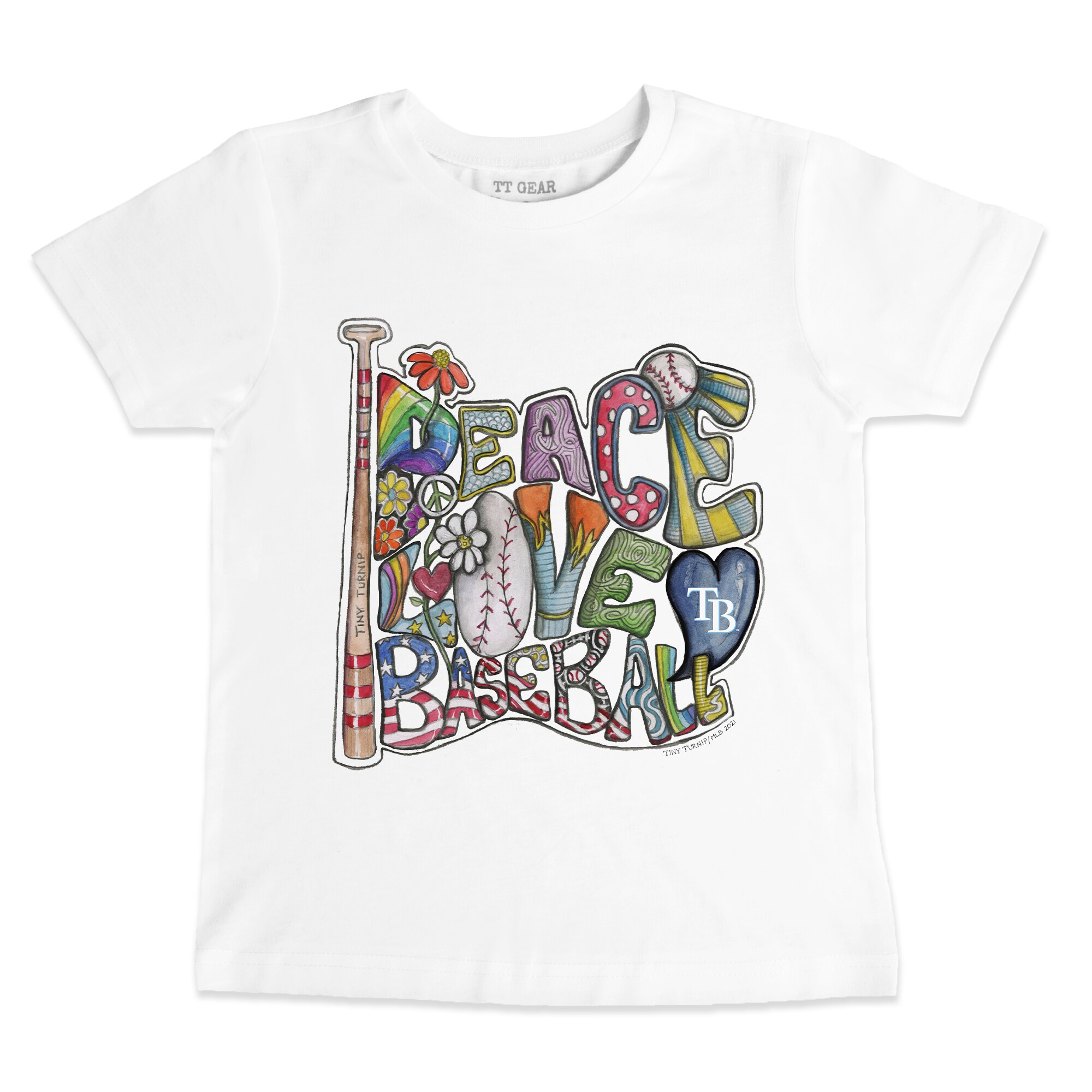 Infant Tampa Bay Rays Tiny Turnip White Peace Love Baseball T-Shirt