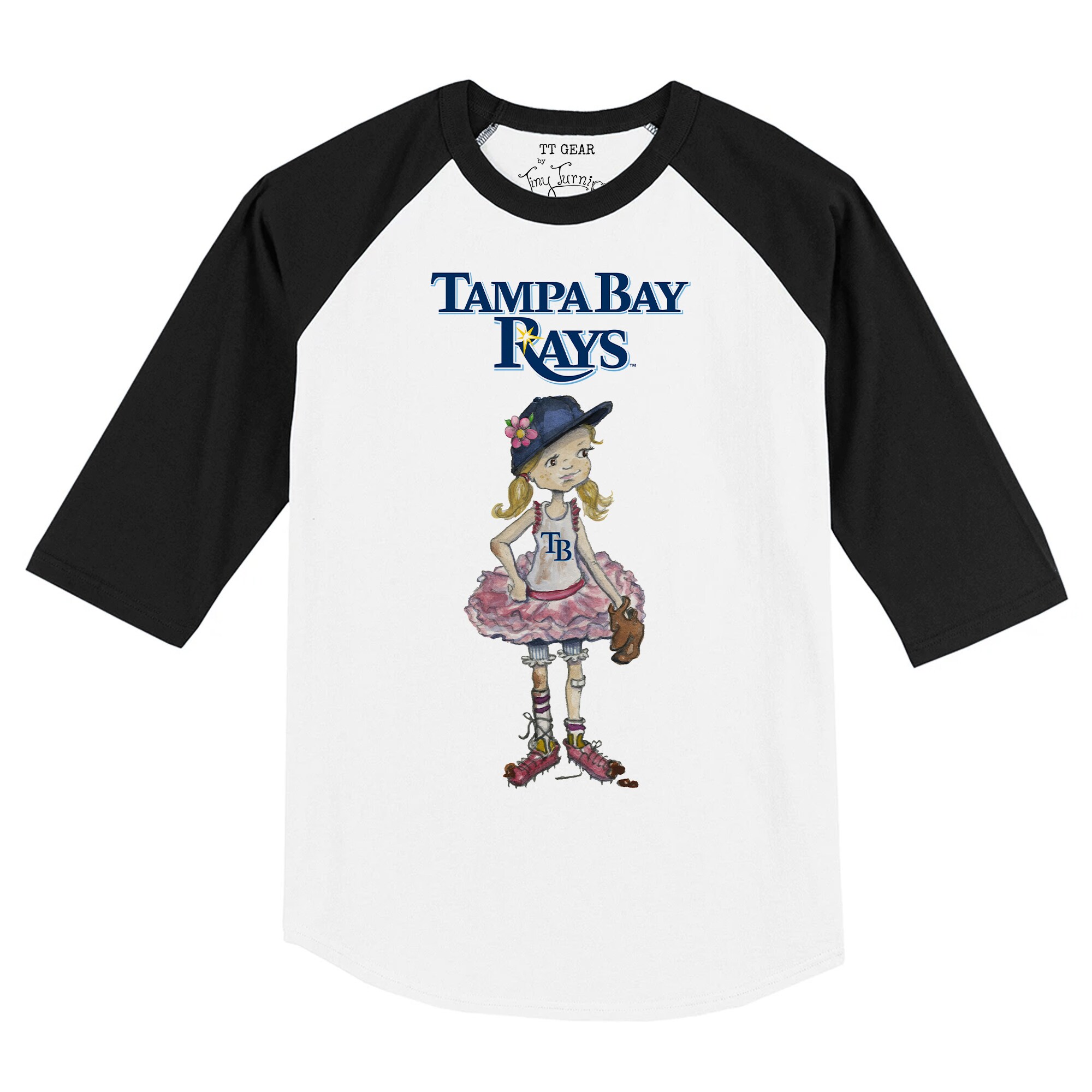 Infant Tampa Bay Rays Tiny Turnip White/Black Babes Raglan 3/4 Sleeve T-Shirt