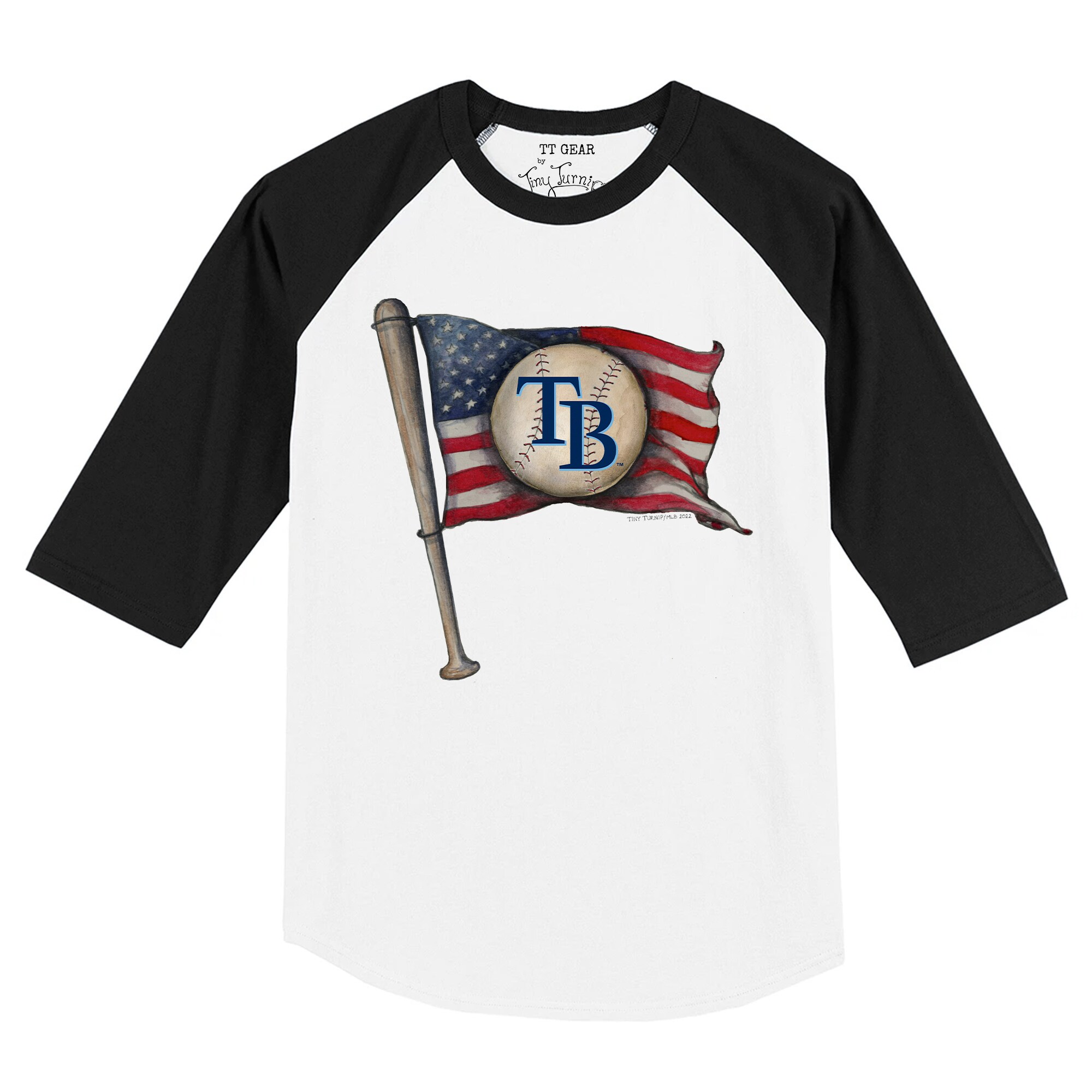 Infant Tampa Bay Rays Tiny Turnip White/Black Baseball Flag Raglan 3/4 Sleeve T-Shirt
