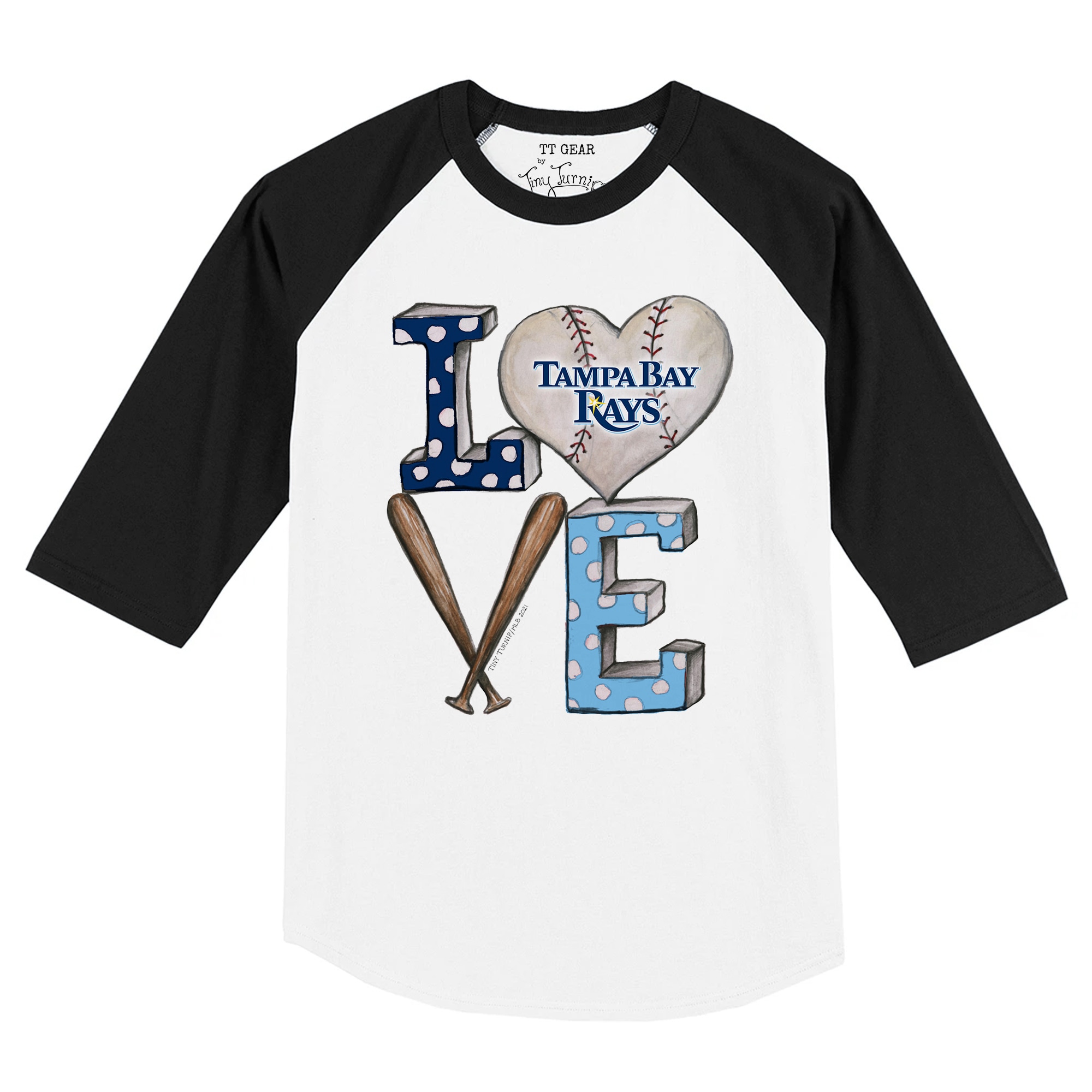 Infant Tampa Bay Rays Tiny Turnip White/Black Baseball Love Raglan 3/4 Sleeve T-Shirt