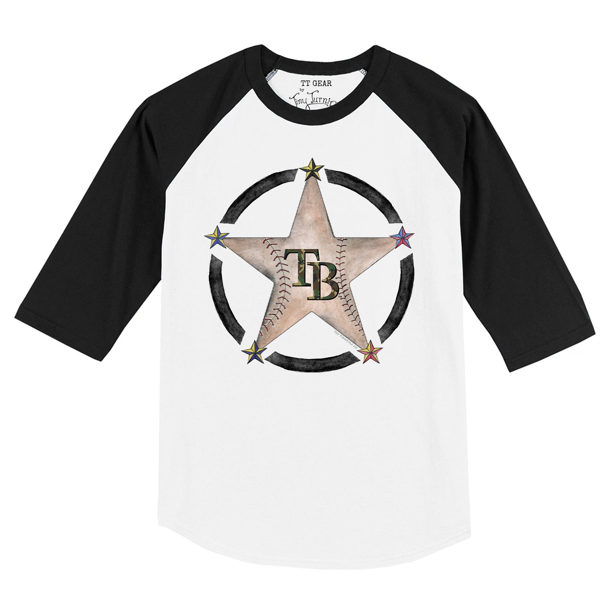 Infant Tampa Bay Rays Tiny Turnip White/Black Military Star Raglan 3/4 Sleeve T-Shirt