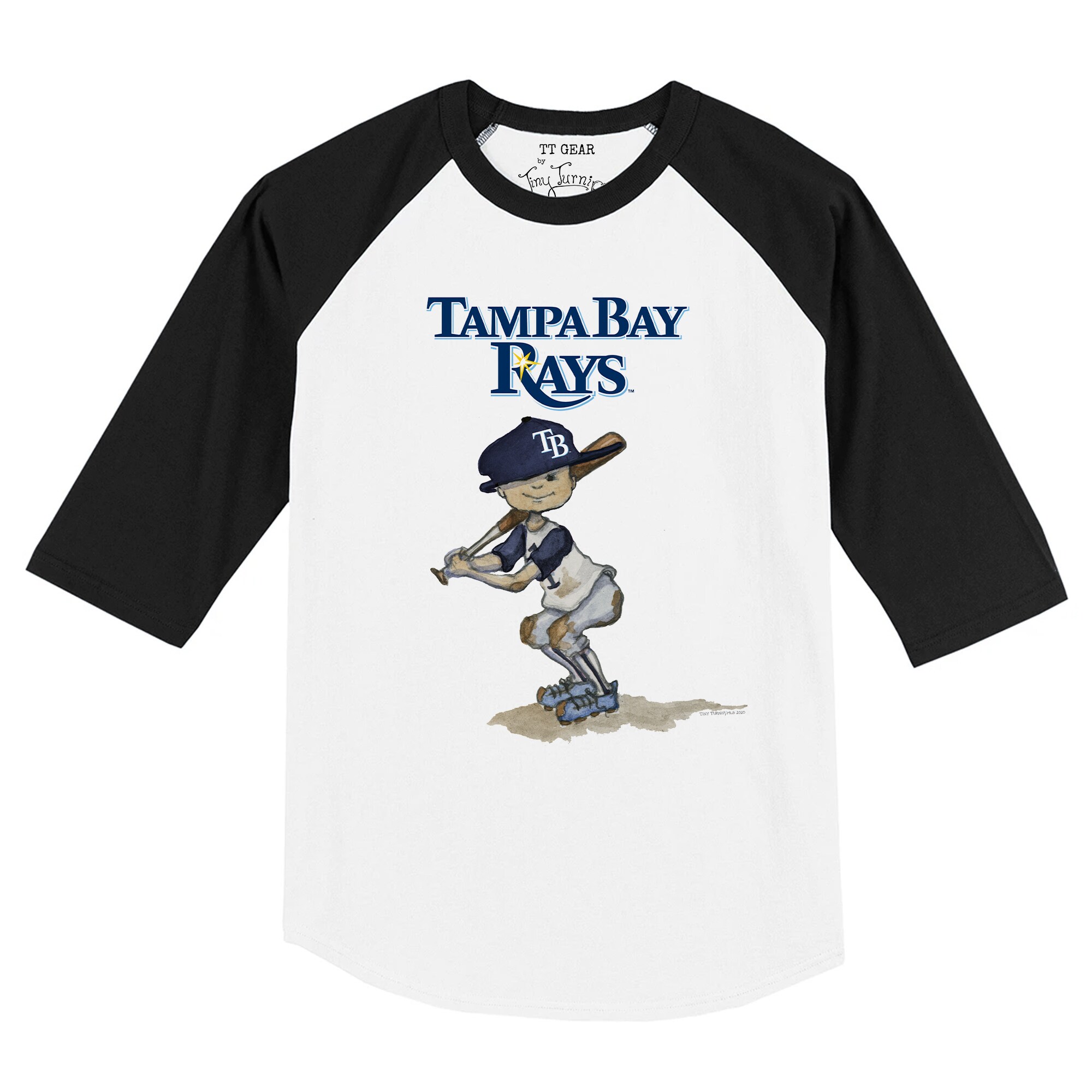 Infant Tampa Bay Rays Tiny Turnip White/Black Slugger Raglan 3/4 Sleeve T-Shirt