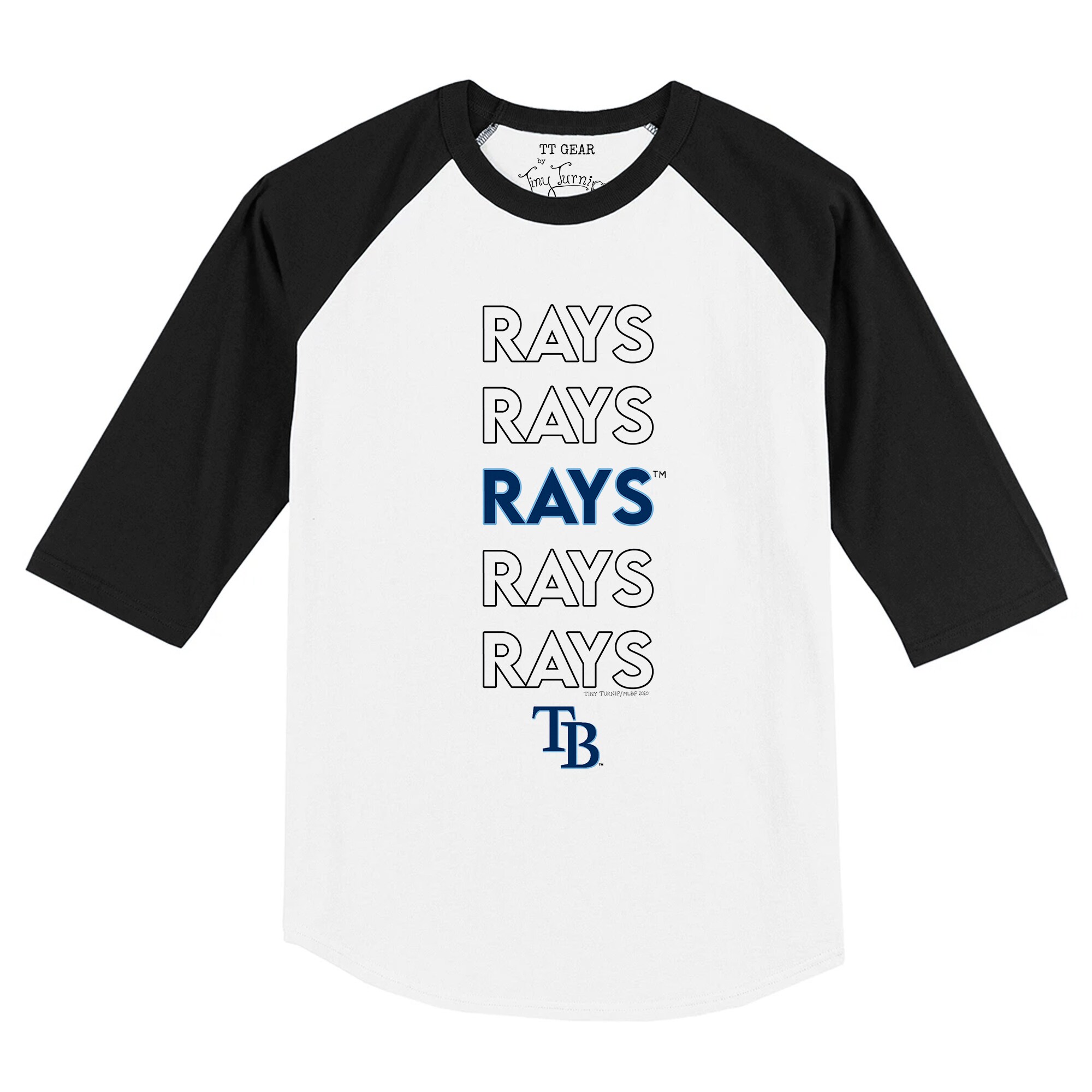 Infant Tampa Bay Rays Tiny Turnip White/Black Stacked Raglan 3/4 Sleeve T-Shirt