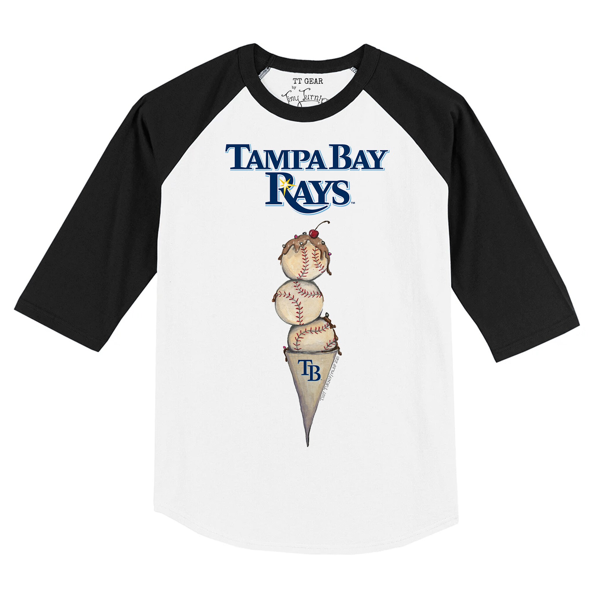 Infant Tampa Bay Rays Tiny Turnip White/Black Triple Scoop Raglan 3/4 Sleeve T-Shirt