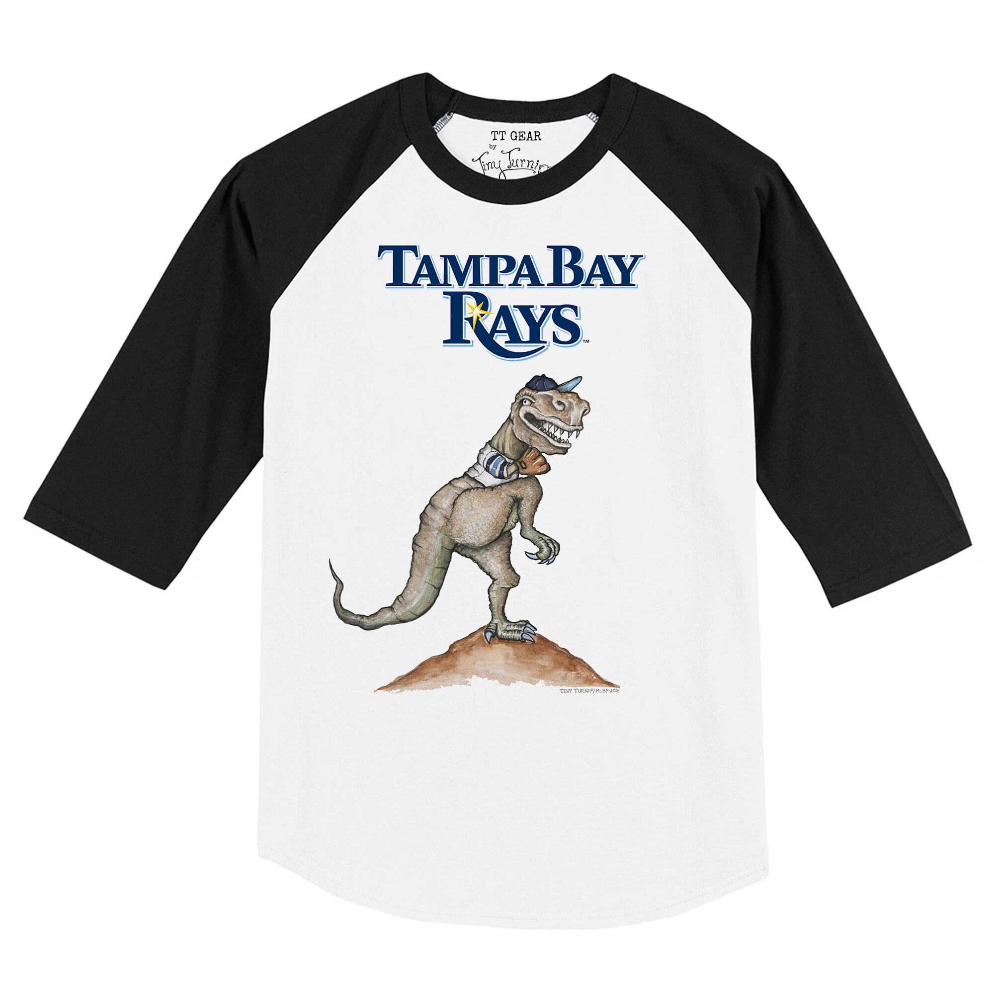 Infant Tampa Bay Rays Tiny Turnip White/Black TT Rex Raglan 3/4 Sleeve T-Shirt