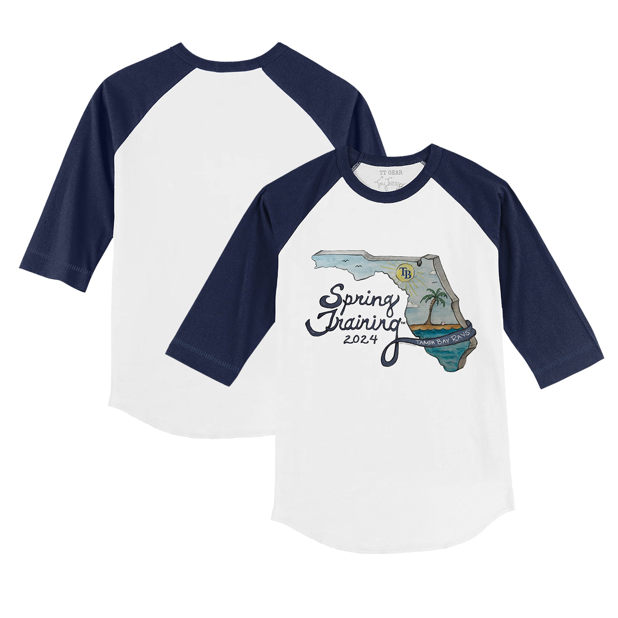Infant Tampa Bay Rays Tiny Turnip White/Navy 2024 Spring Training Grapefruit League 3/4-Sleeve Raglan T-Shirt