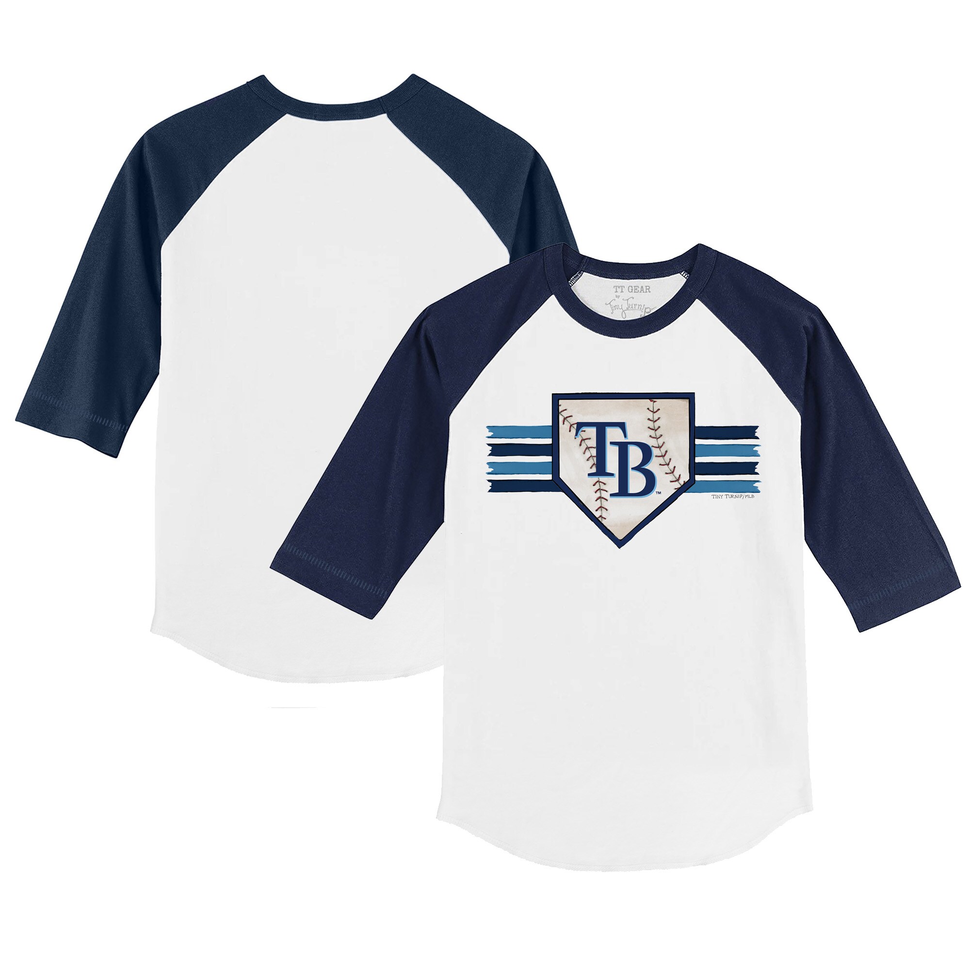 Infant Tampa Bay Rays Tiny Turnip White/Navy Base Stripe Raglan 3/4 Sleeve T-Shirt