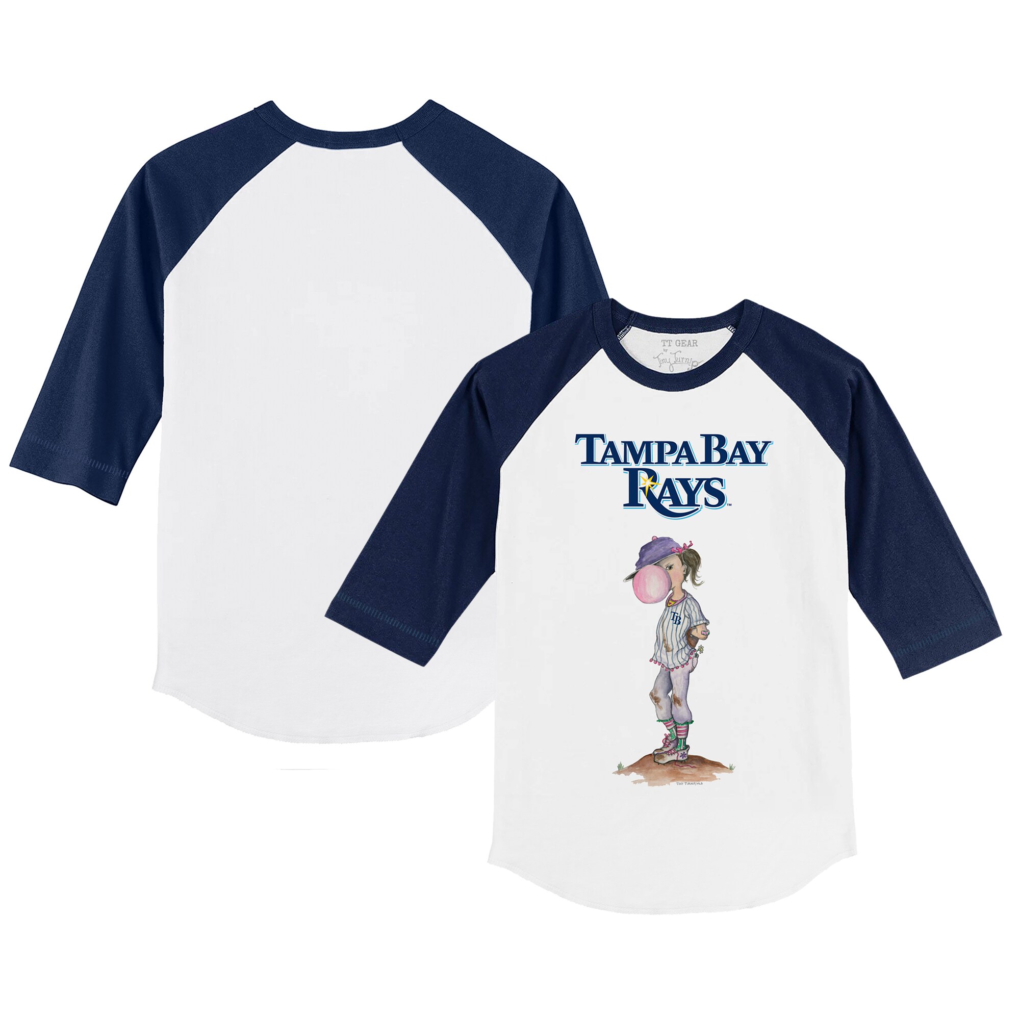 Infant Tampa Bay Rays Tiny Turnip White/Navy Bubbles Raglan 3/4 Sleeve T-Shirt