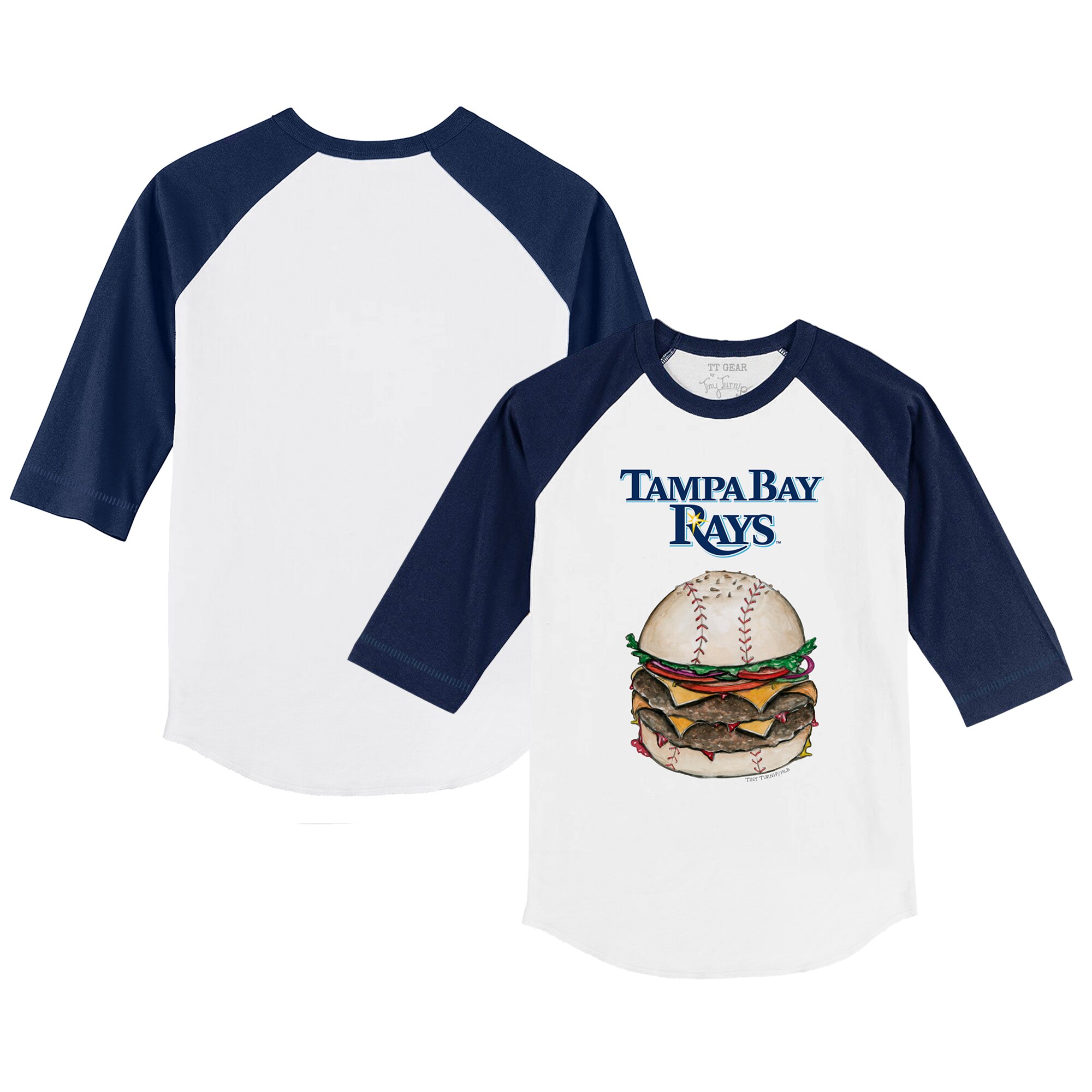 Infant Tampa Bay Rays Tiny Turnip White/Navy Burger Raglan 3/4 Sleeve T-Shirt