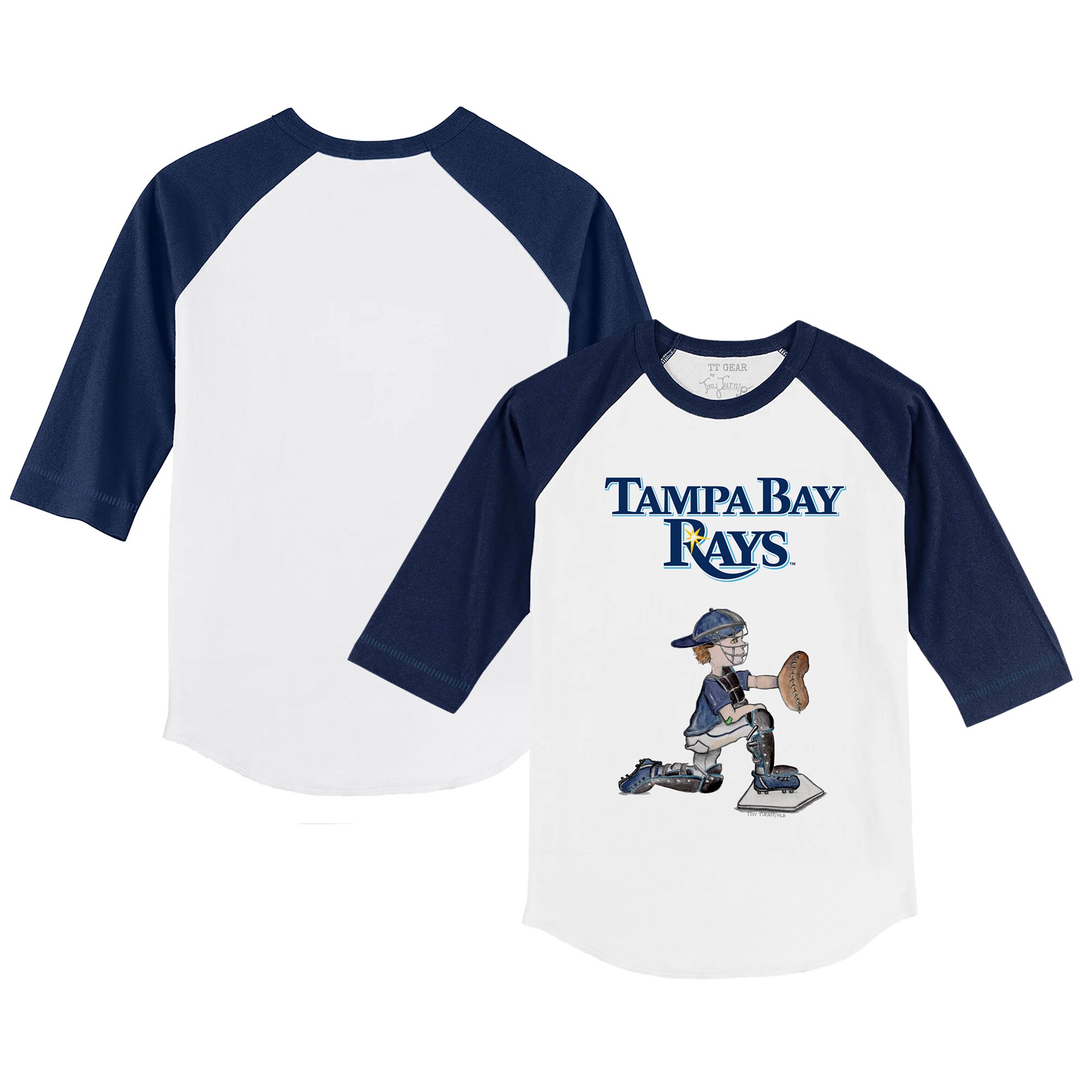 Infant Tampa Bay Rays Tiny Turnip White/Navy Caleb Raglan 3/4 Sleeve T-Shirt