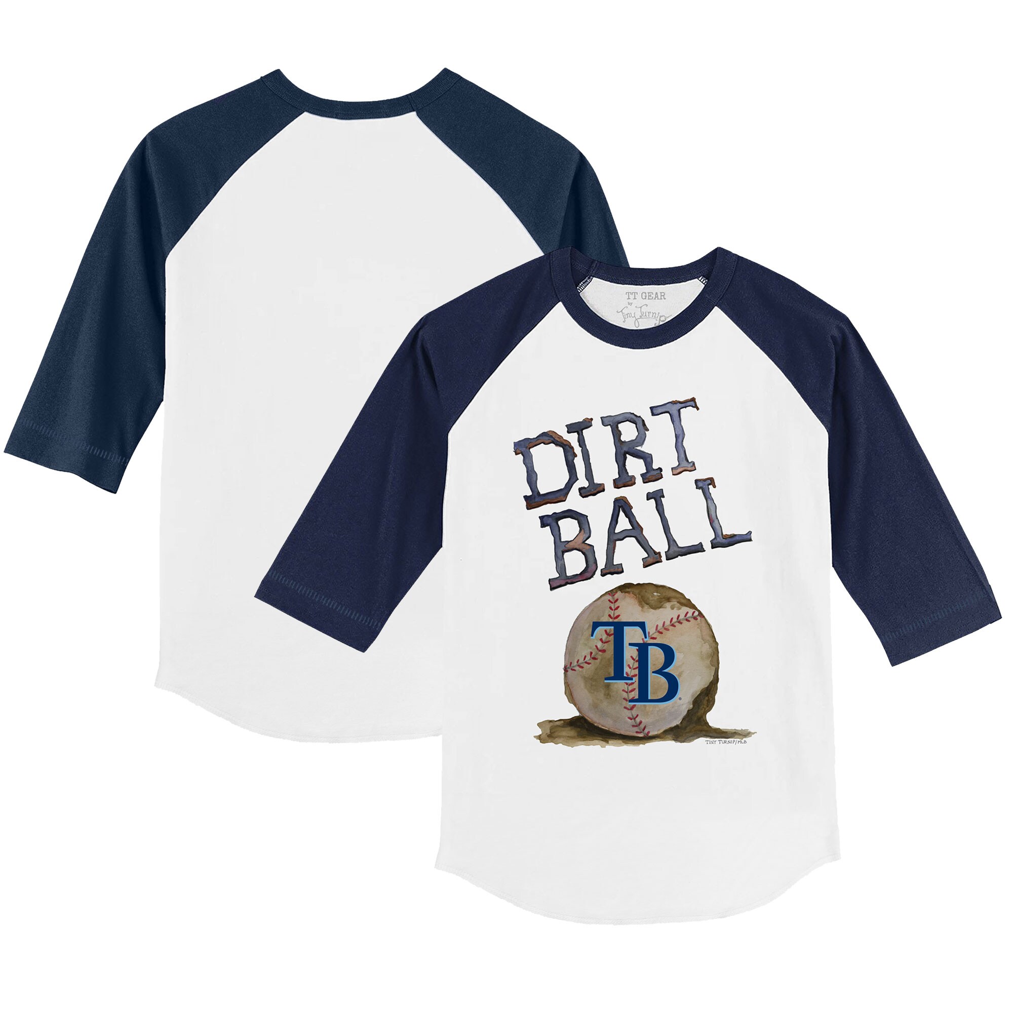Infant Tampa Bay Rays Tiny Turnip White/Navy Dirt Ball Raglan 3/4 Sleeve T-Shirt