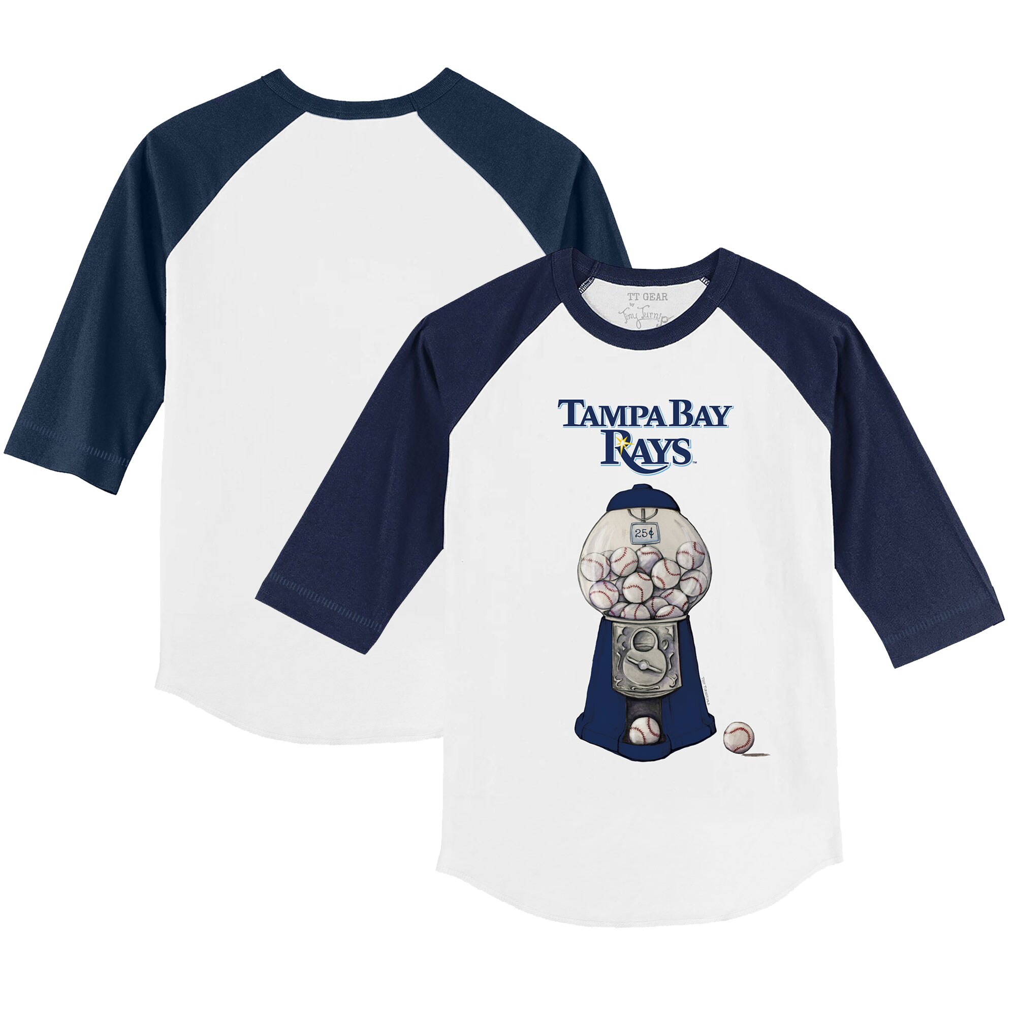 Infant Tampa Bay Rays Tiny Turnip White/Navy Gumball Machine Raglan 3/4 Sleeve T-Shirt