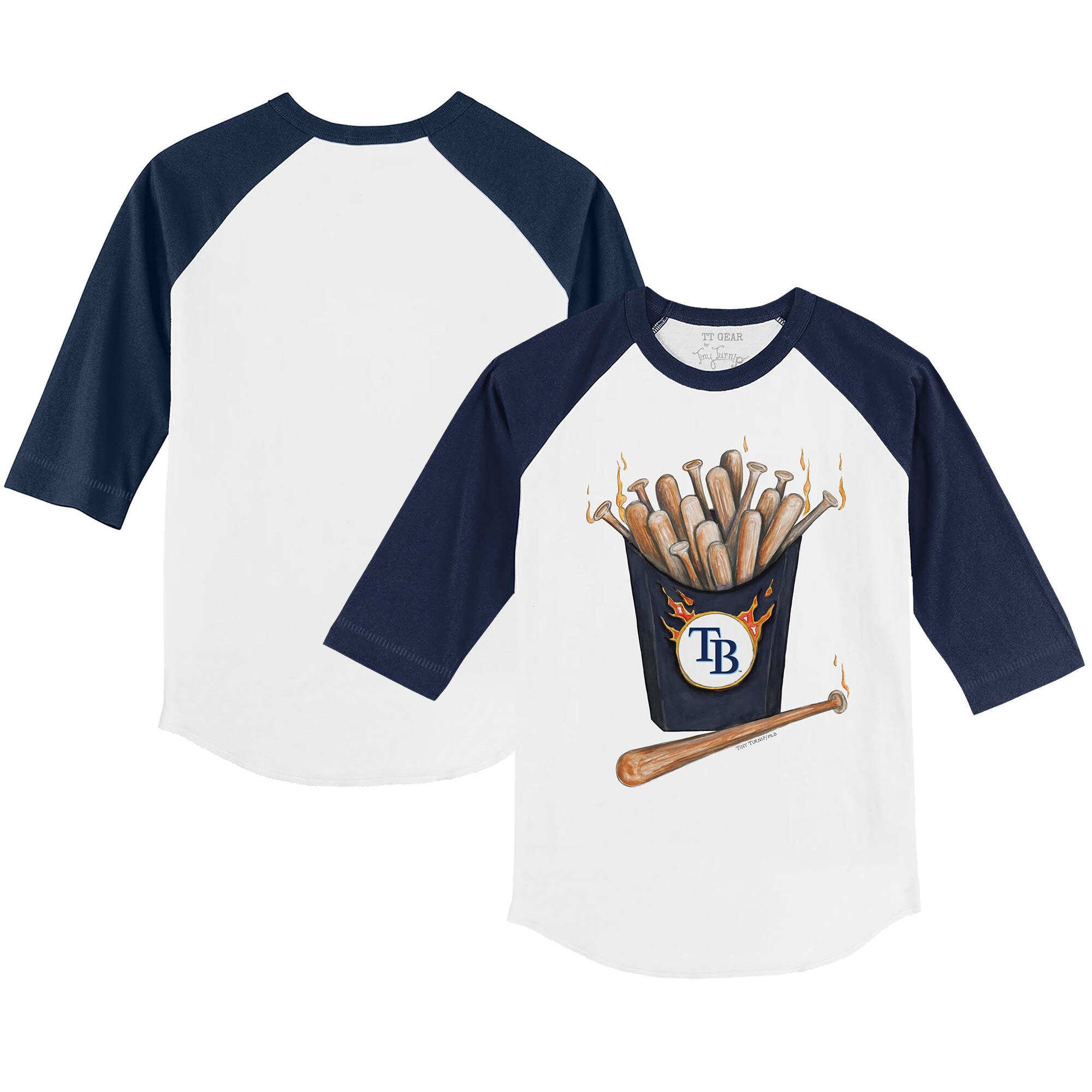 Infant Tampa Bay Rays Tiny Turnip White/Navy Hot Bats Raglan 3/4 Sleeve T-Shirt