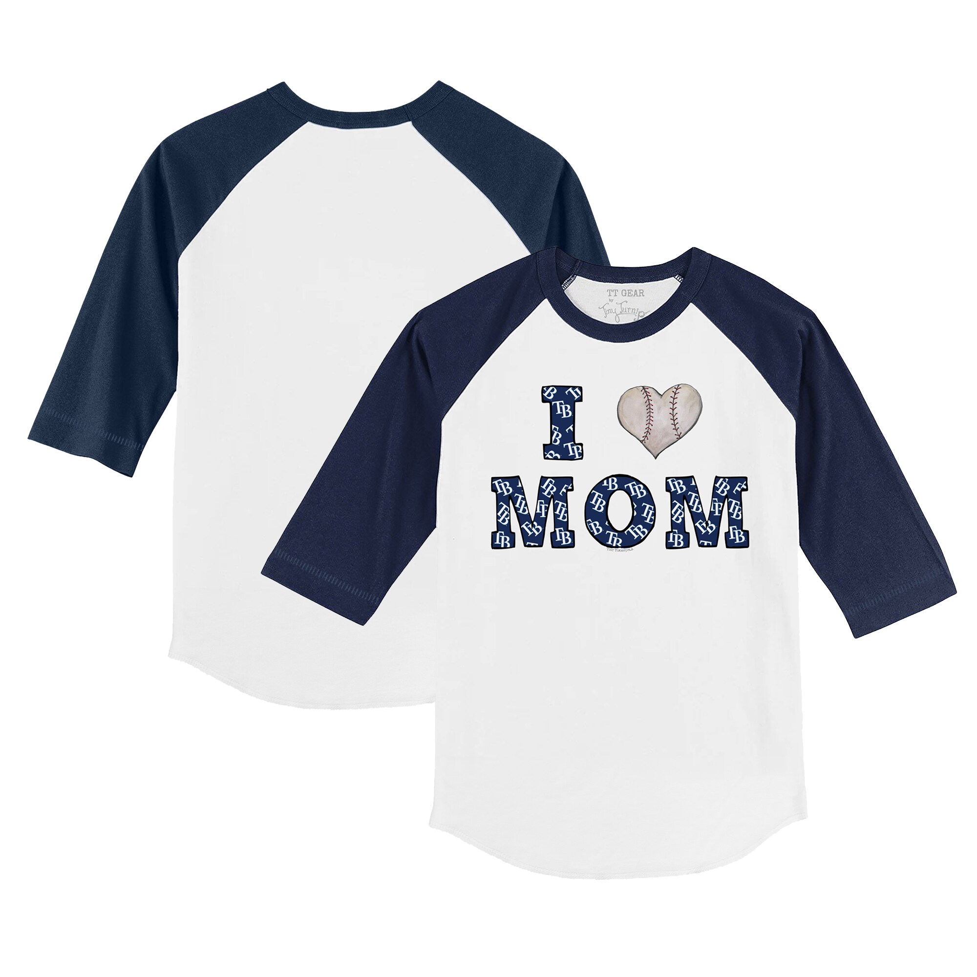 Infant Tampa Bay Rays Tiny Turnip White/Navy I Love Mom Raglan 3/4 Sleeve T-Shirt