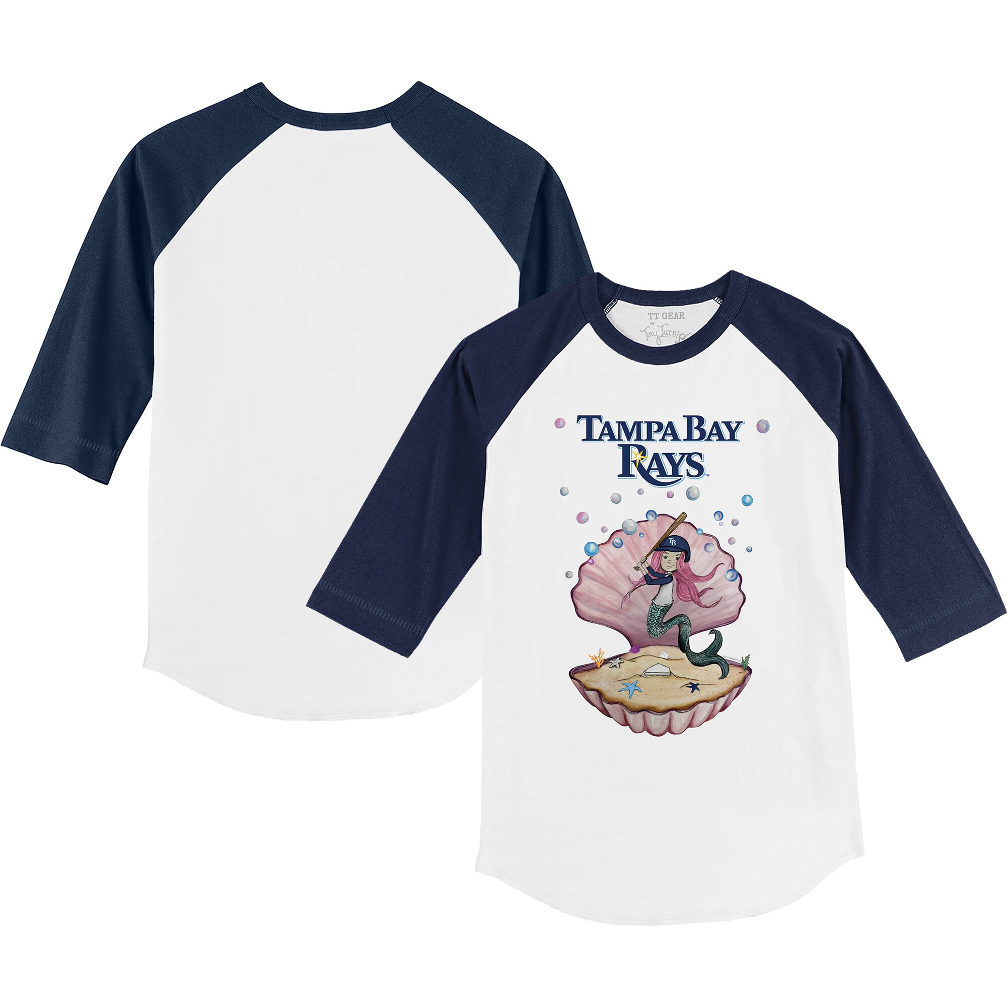 Infant Tampa Bay Rays Tiny Turnip White/Navy Mermaid 3/4-Sleeve Raglan T-Shirt