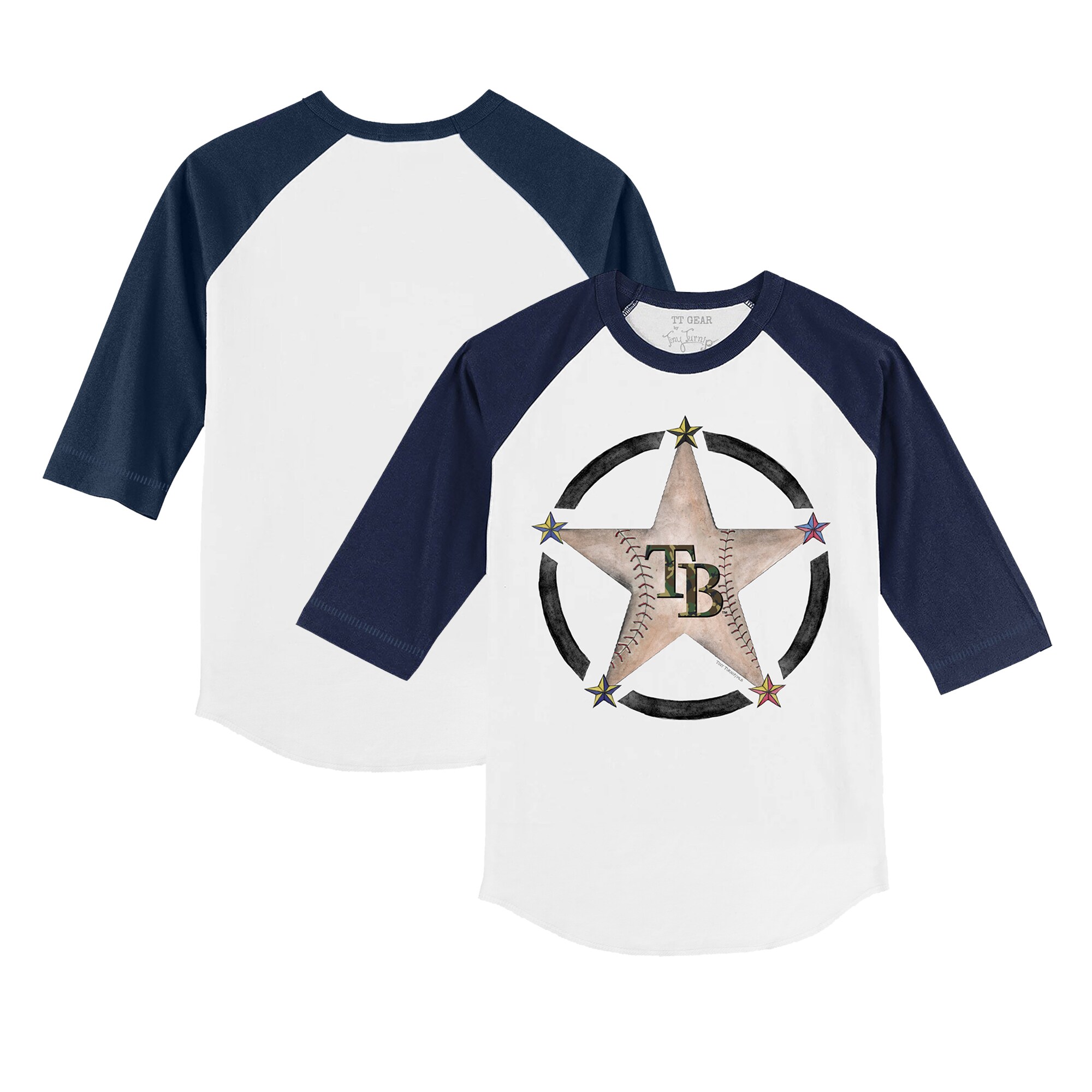 Infant Tampa Bay Rays Tiny Turnip White/Navy Military Star Raglan 3/4-Sleeve T-Shirt