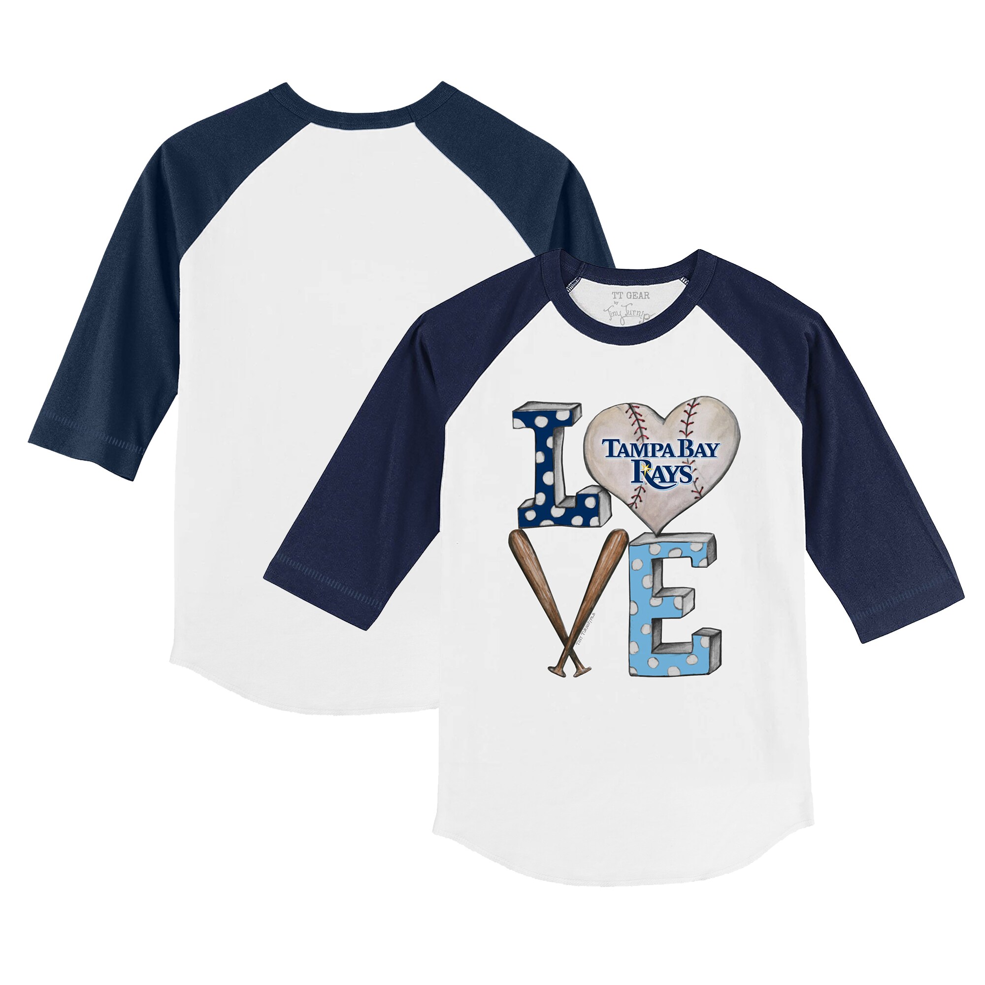 Infant Tampa Bay Rays Tiny Turnip White/Navy Peace Love Baseball Raglan 3/4 Sleeve T-Shirt