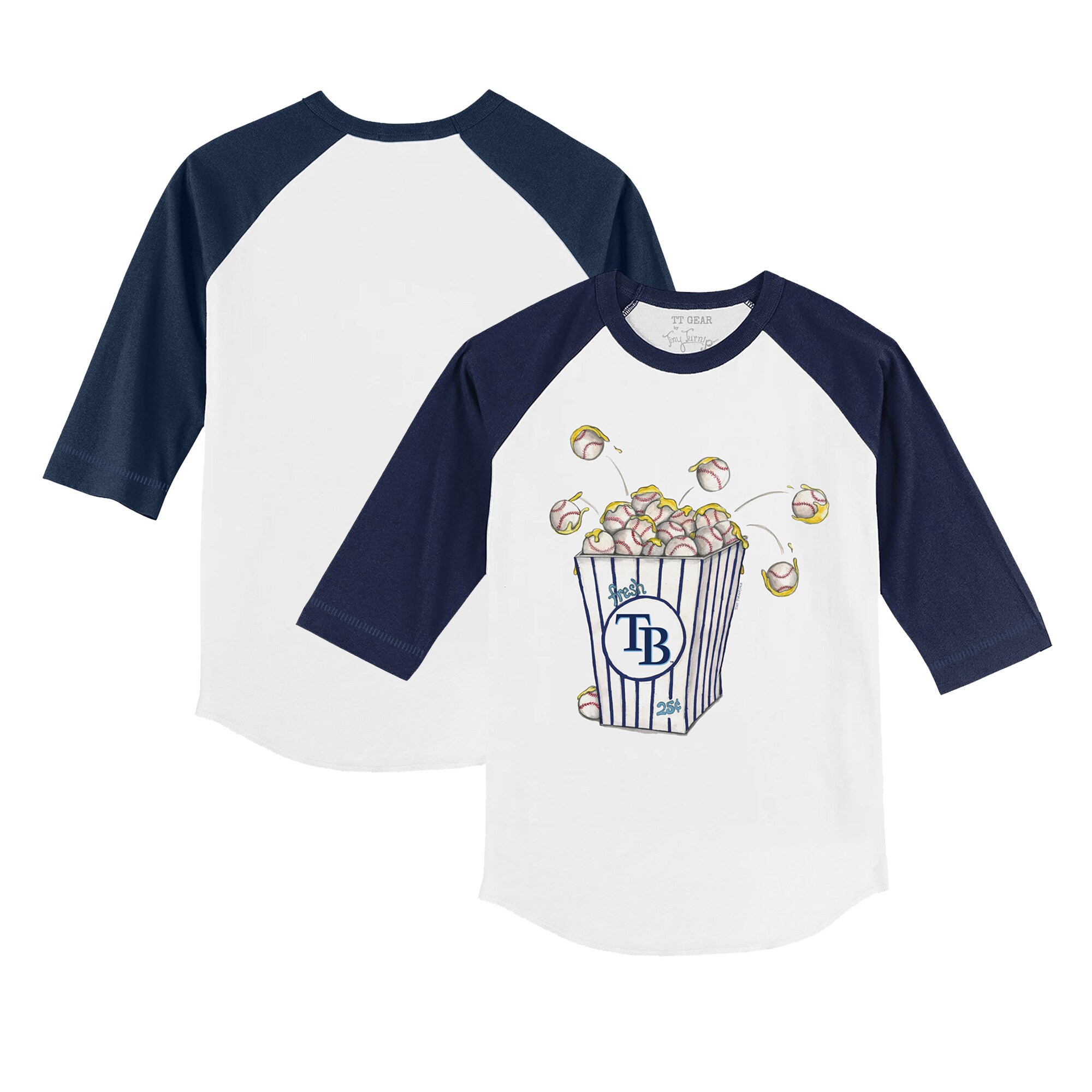 Infant Tampa Bay Rays Tiny Turnip White/Navy Popcorn Raglan 3/4 Sleeve T-Shirt