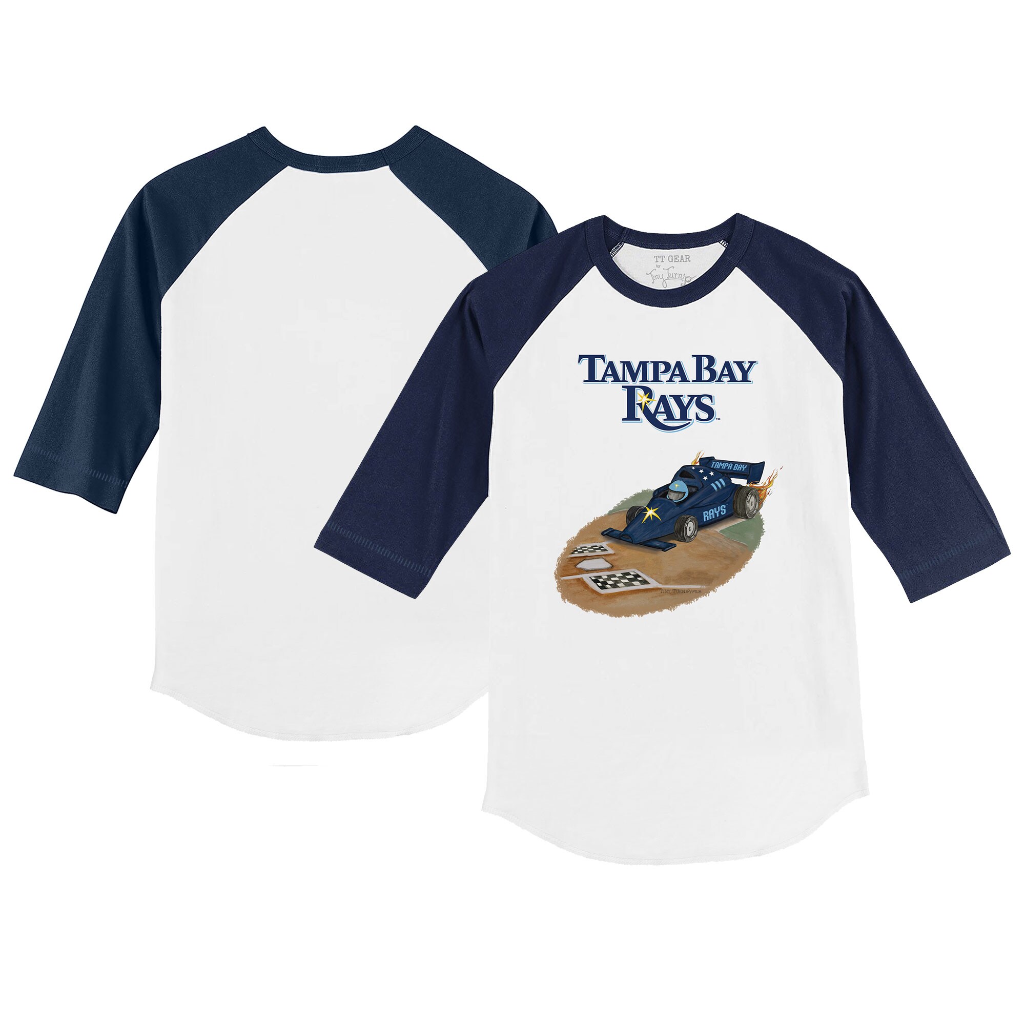 Infant Tampa Bay Rays Tiny Turnip White/Navy Race Car 3/4-Sleeve Raglan T-Shirt
