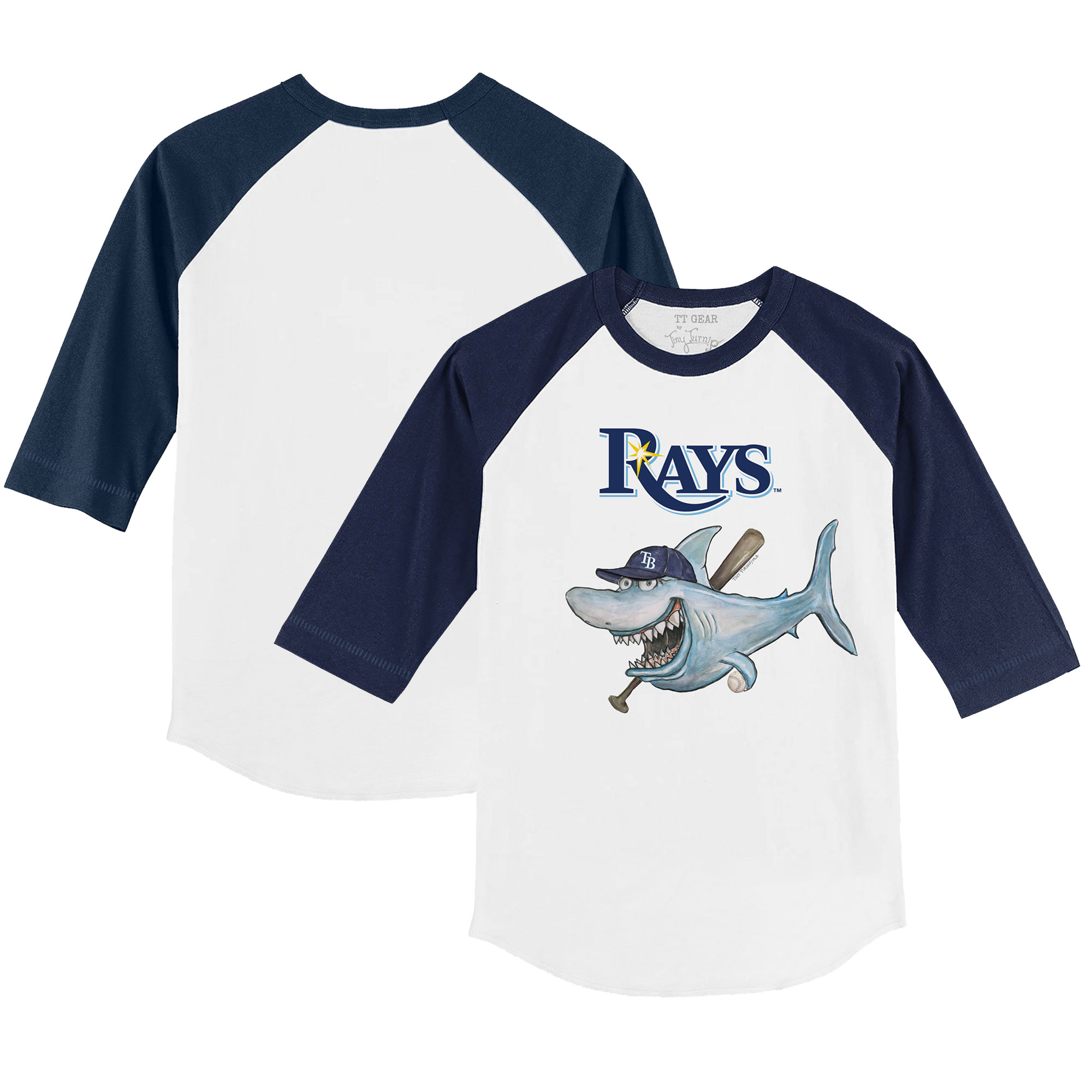 Infant Tampa Bay Rays Tiny Turnip White/Navy Shark Raglan 3/4 Sleeve T-Shirt