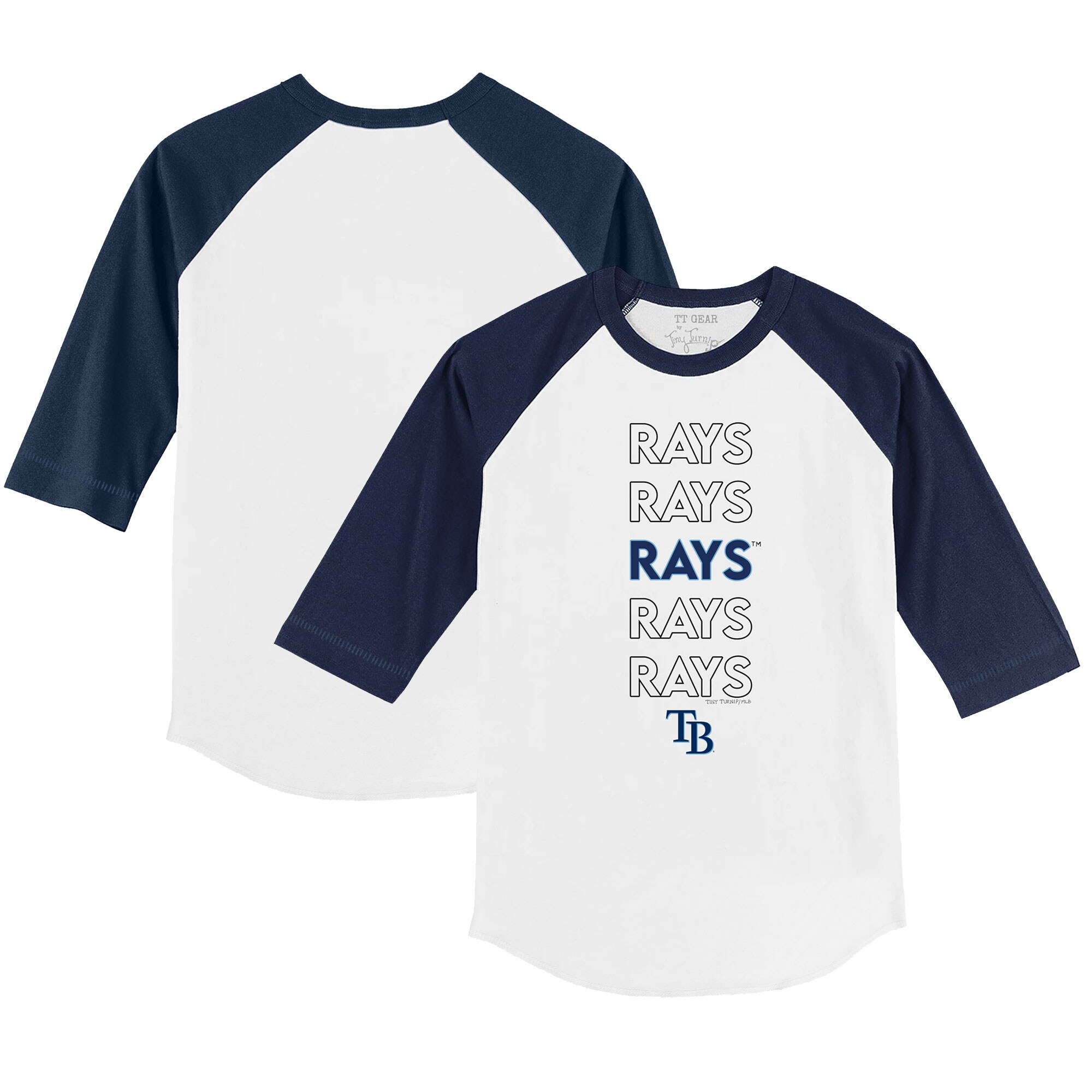 Infant Tampa Bay Rays Tiny Turnip White/Navy Stacked Raglan 3/4 Sleeve T-Shirt