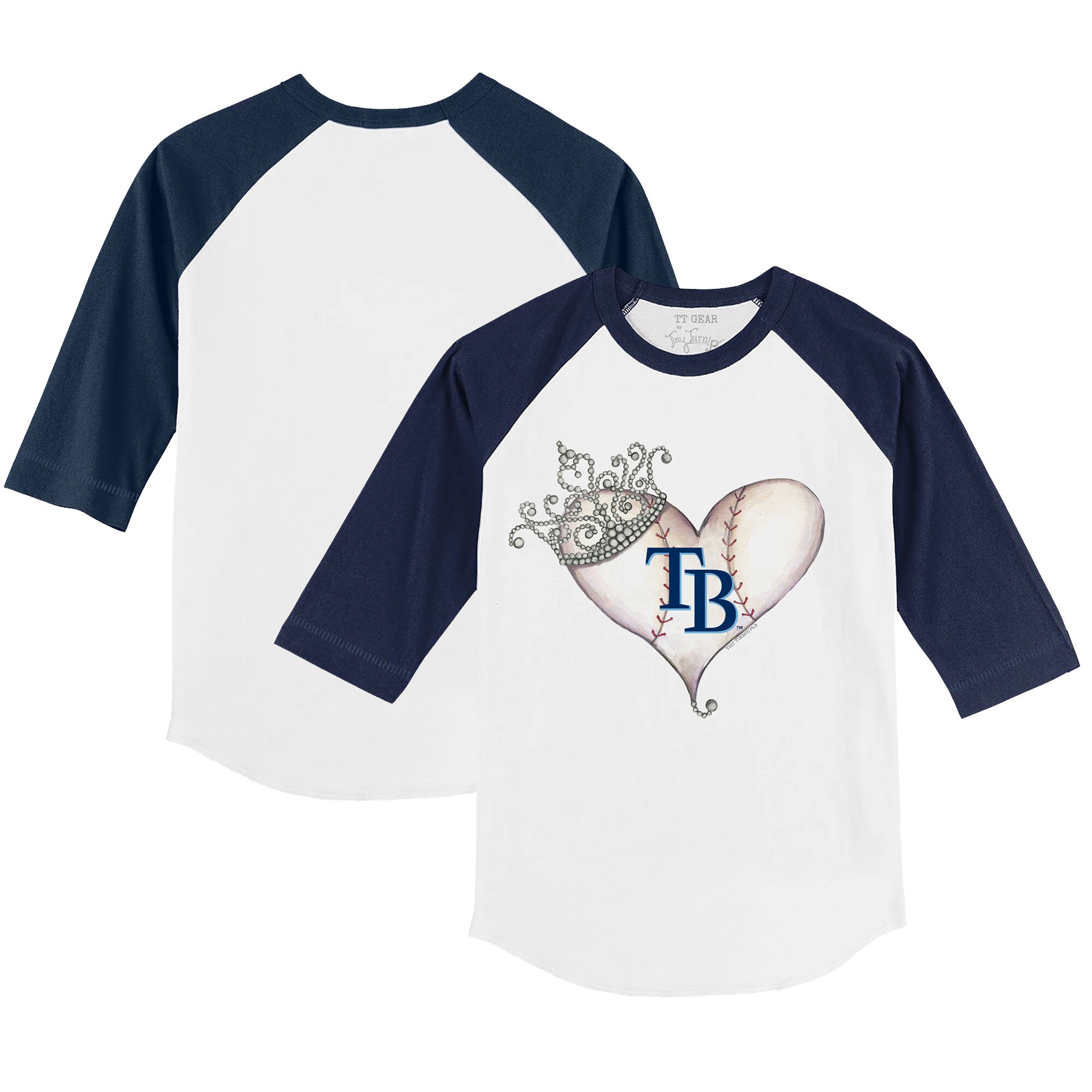 Infant Tampa Bay Rays Tiny Turnip White/Navy Tiara Heart Raglan 3/4 Sleeve T-Shirt