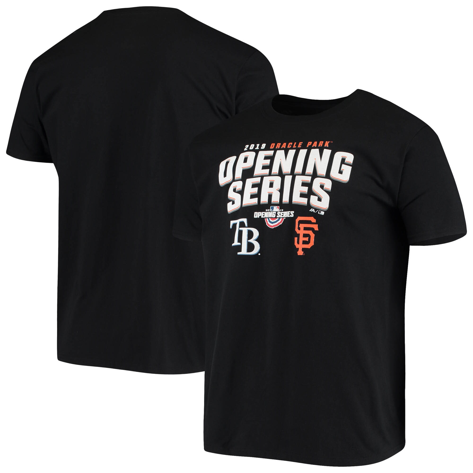 Men's San Francisco Giants vs. Tampa Bay Rays Majestic Black 2019 Opening Series T-Shirt