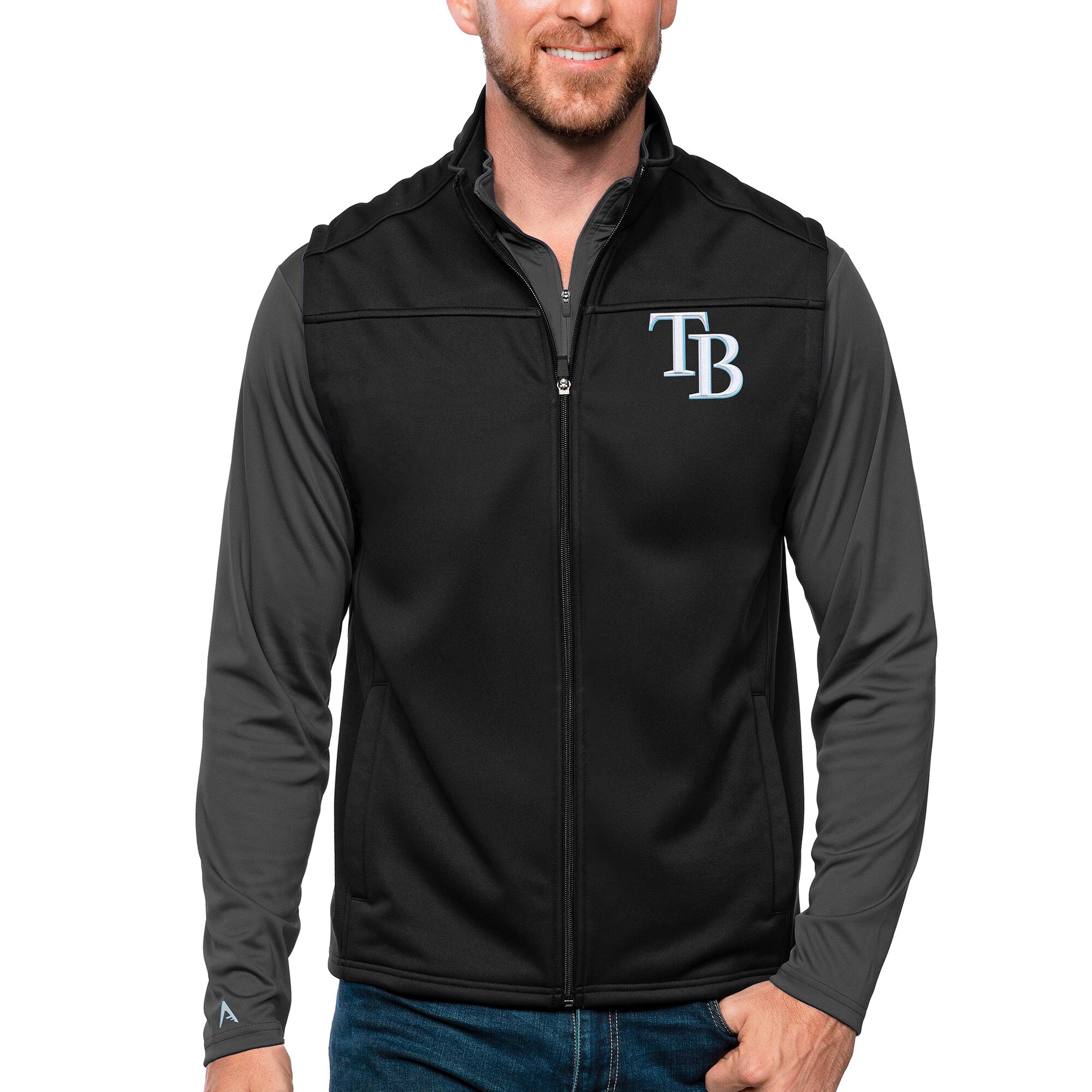 Men's Tampa Bay Rays Antigua Black Links Full-Zip Golf Vest
