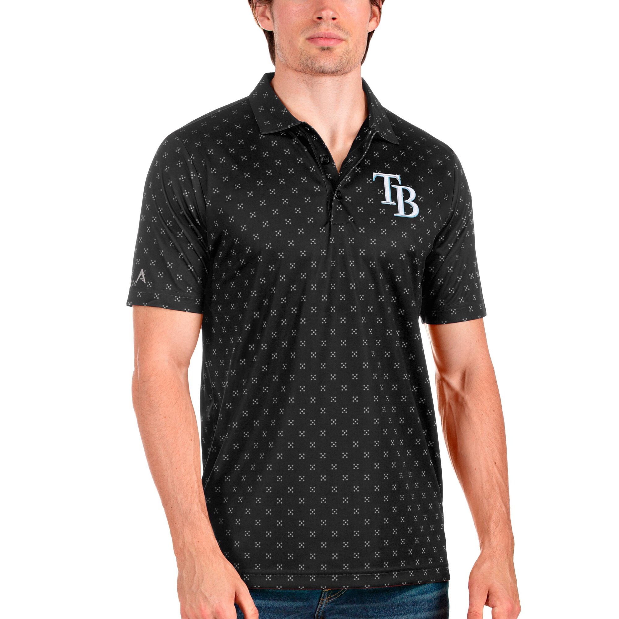 Men's Tampa Bay Rays Antigua Black Spark Polo