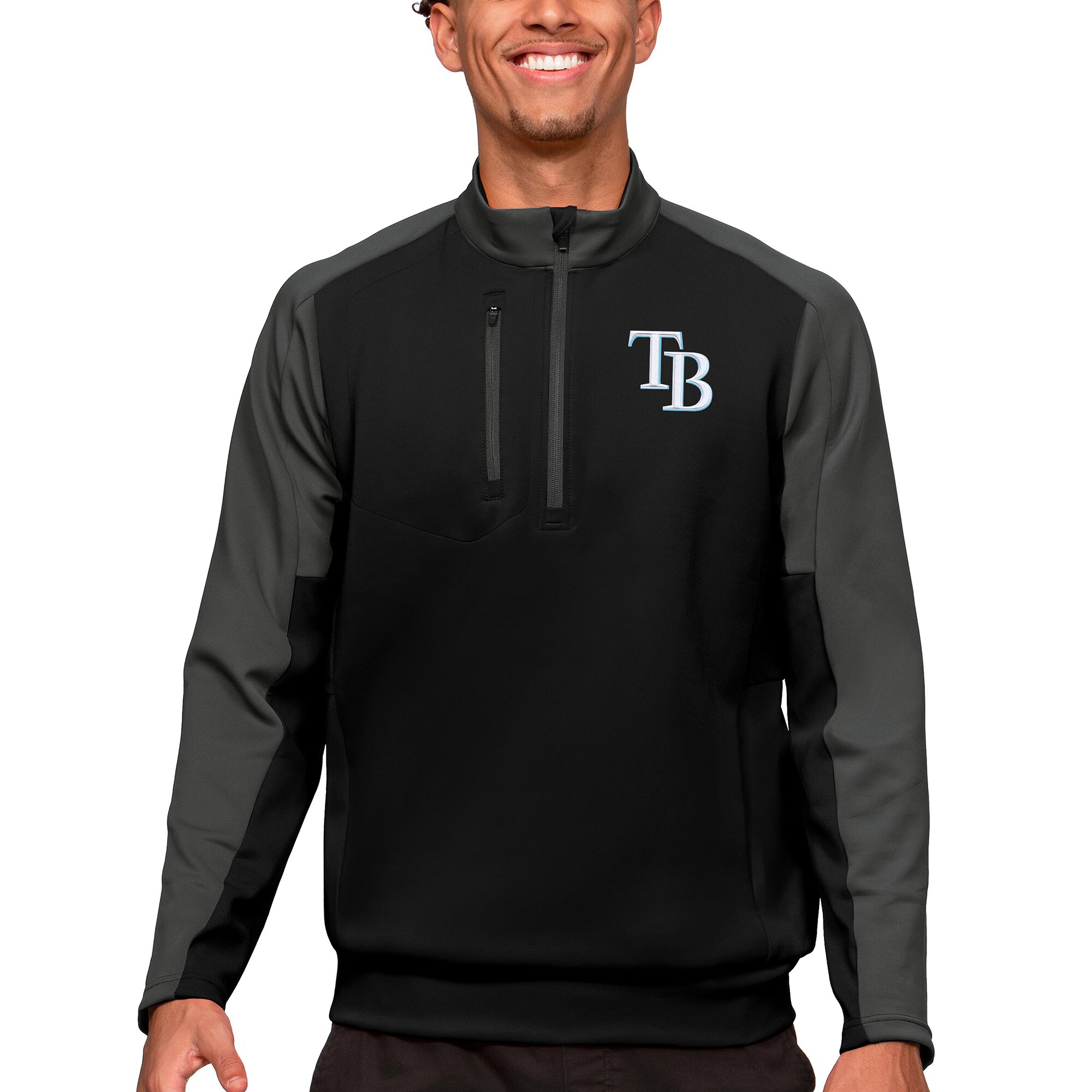 Men's Tampa Bay Rays Antigua Black Team Quarter-Zip Pullover Top