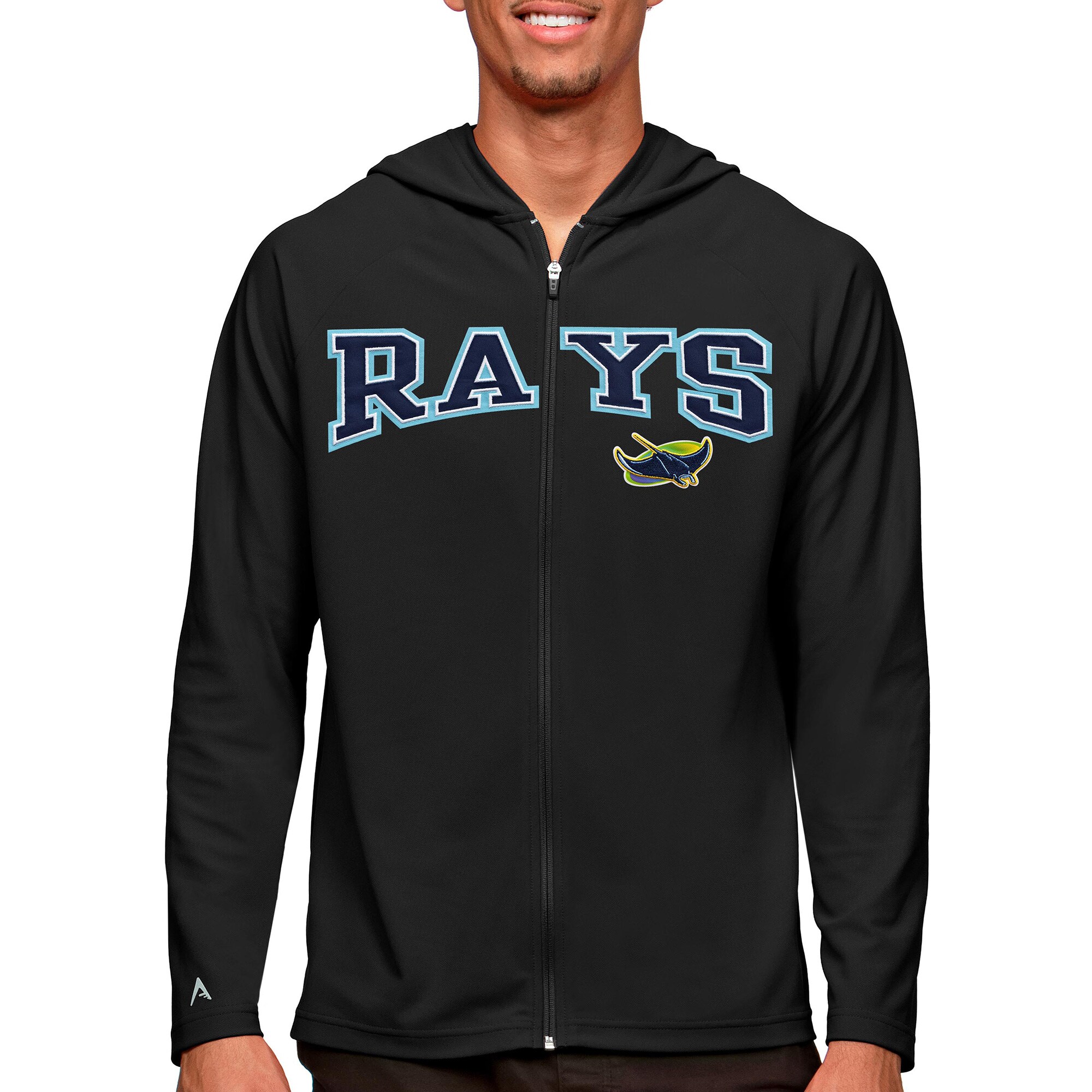 Men's Tampa Bay Rays Antigua Black Wordmark Legacy Full-Zip Hoodie