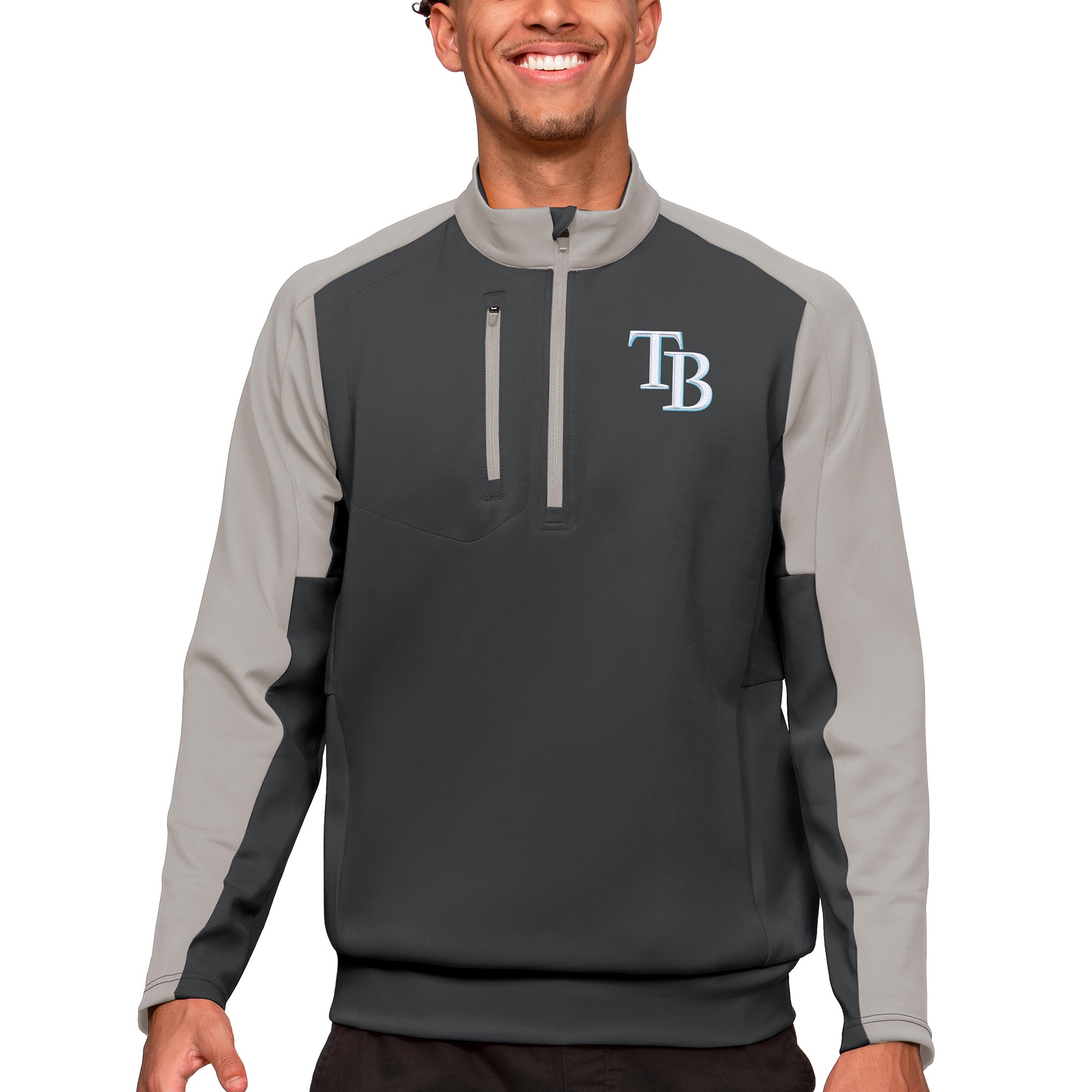 Men's Tampa Bay Rays Antigua Charcoal Team Quarter-Zip Pullover Top