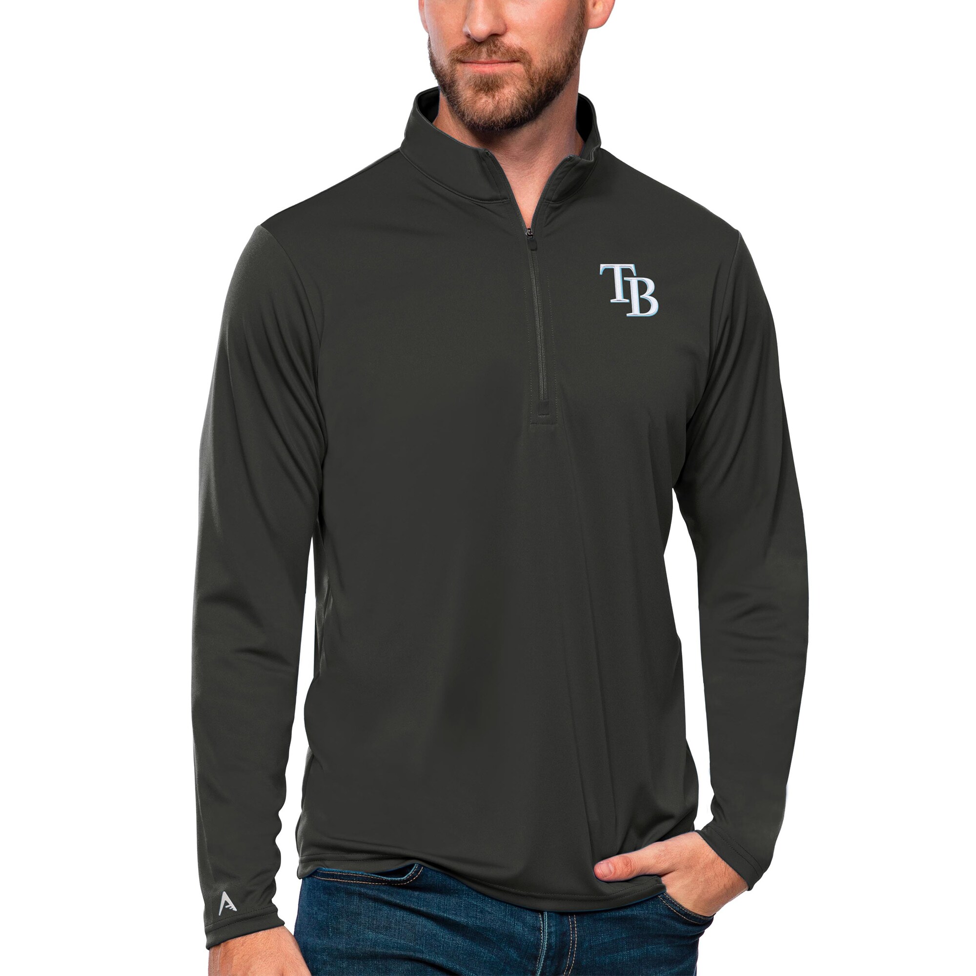 Men's Tampa Bay Rays Antigua Charcoal Tribute Quarter-Zip Pullover Top