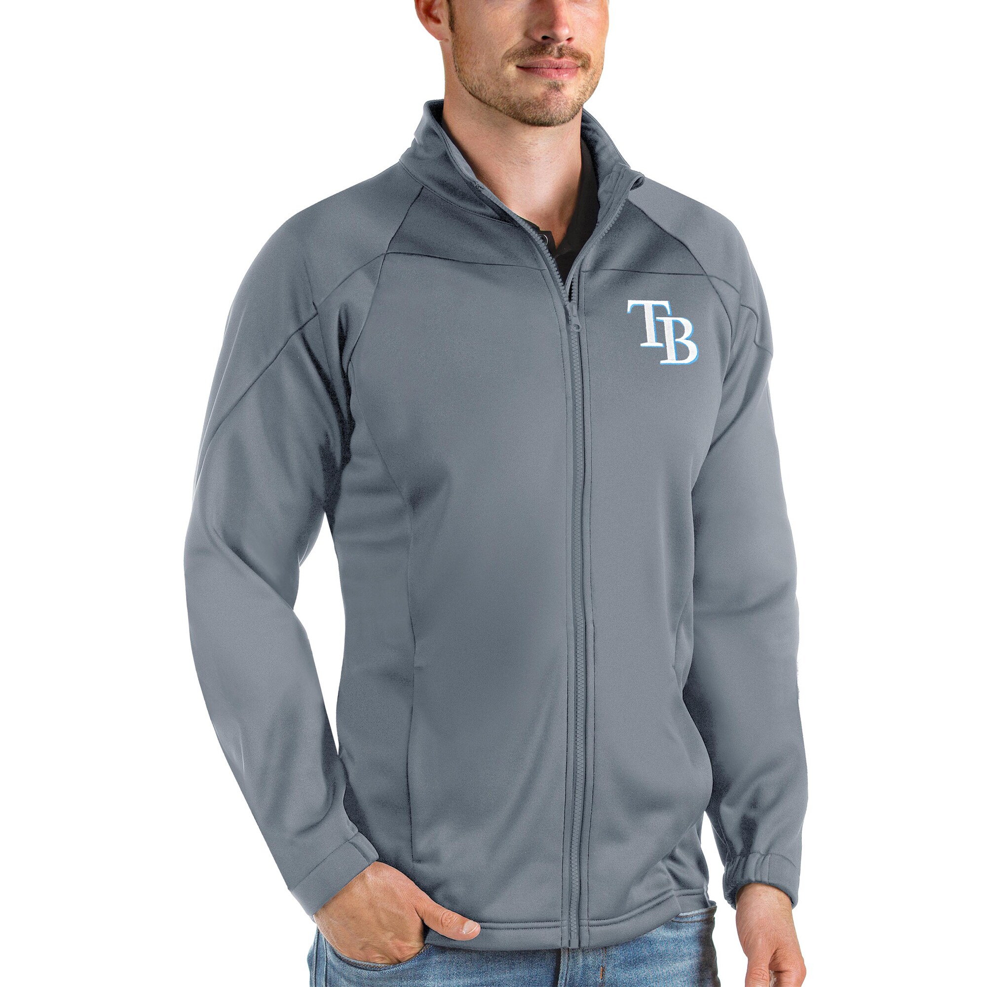 Men's Tampa Bay Rays Antigua Gray Links Full-Zip Golf Jacket