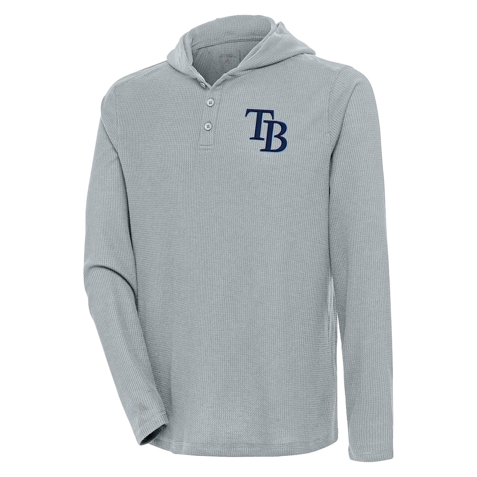 Men's Tampa Bay Rays  Antigua Gray Strong Hold Long Sleeve Henley Hoodie T-Shirt