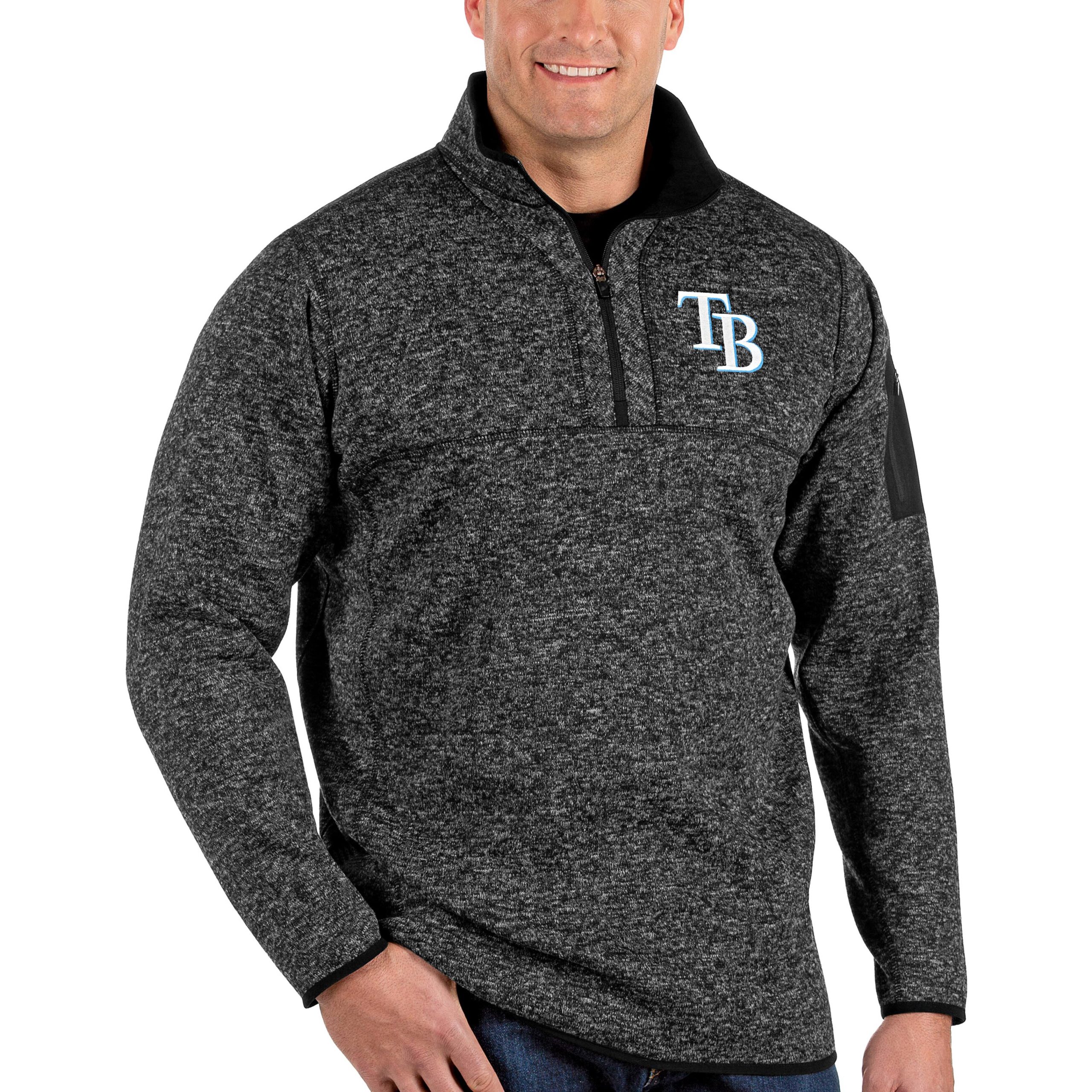 Men's Tampa Bay Rays Antigua Heather Black Fortune Big & Tall Quarter-Zip Pullover Jacket