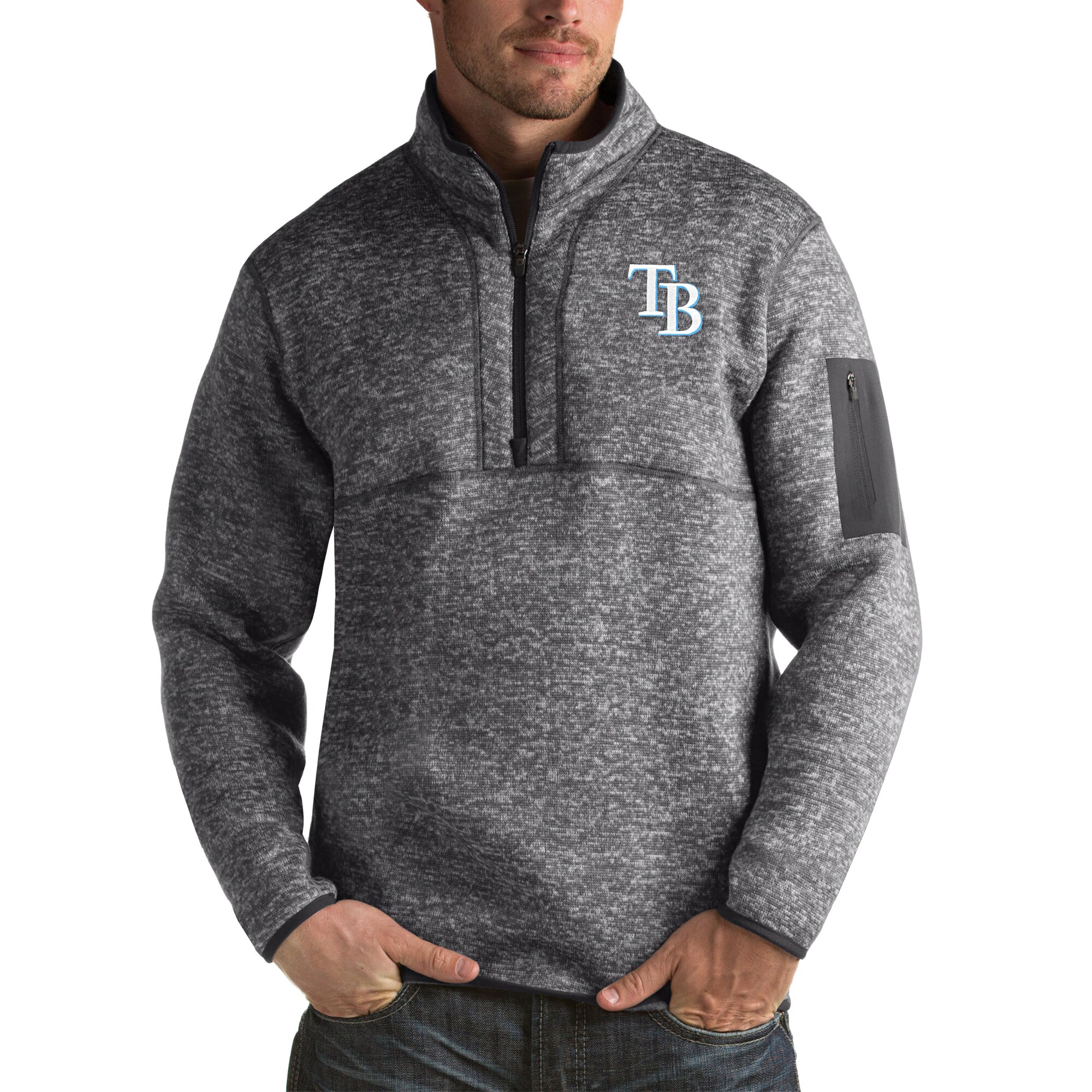 Men's Tampa Bay Rays Antigua Heather Charcoal Fortune Big & Tall Quarter-Zip Pullover Jacket