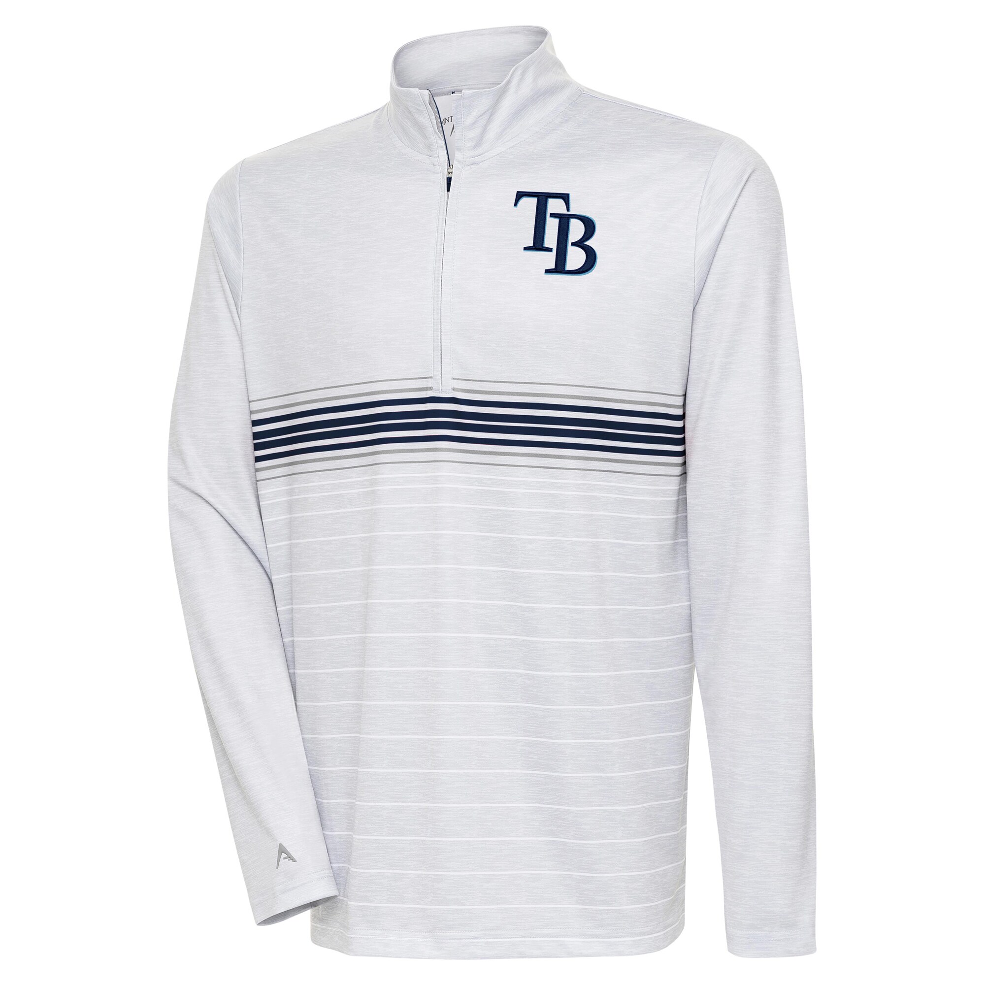 Men's Tampa Bay Rays Antigua Heather Gray/Navy Bullseye Quarter-Zip Pullover Top