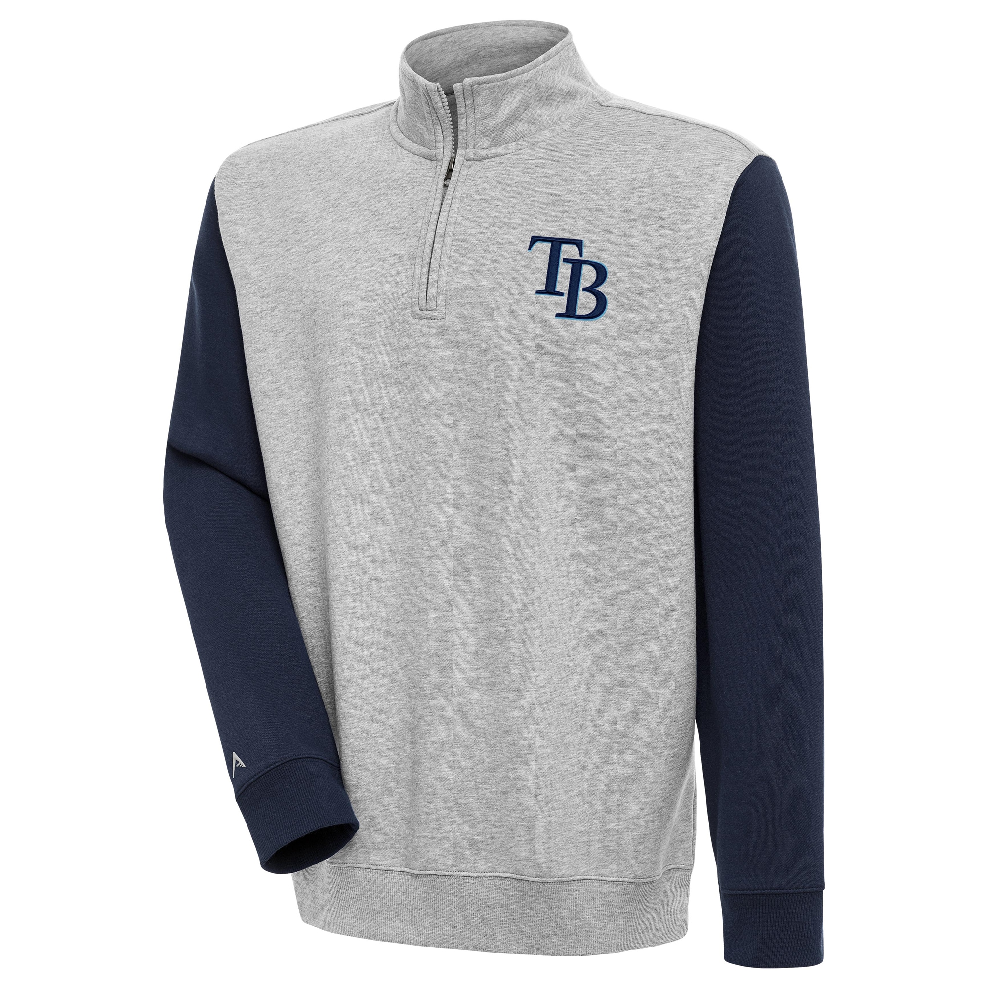 Men's Tampa Bay Rays  Antigua Heather Gray/Navy Men's Victory CB 1/4 Zip Mock Pullover holiday