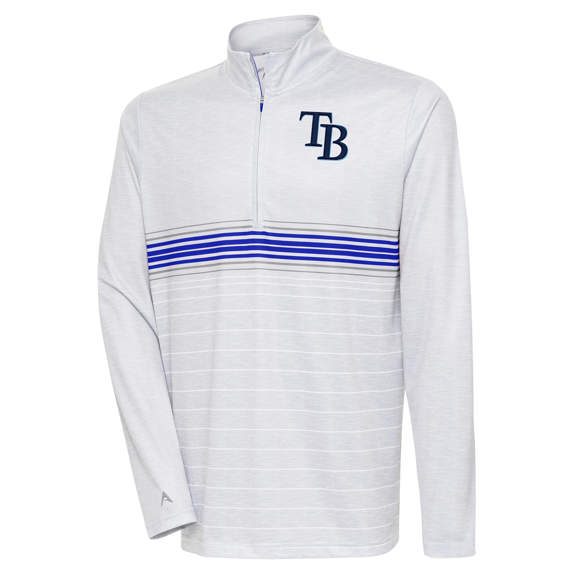 Men's Tampa Bay Rays Antigua Heather Gray/Royal Bullseye Quarter-Zip Pullover Top
