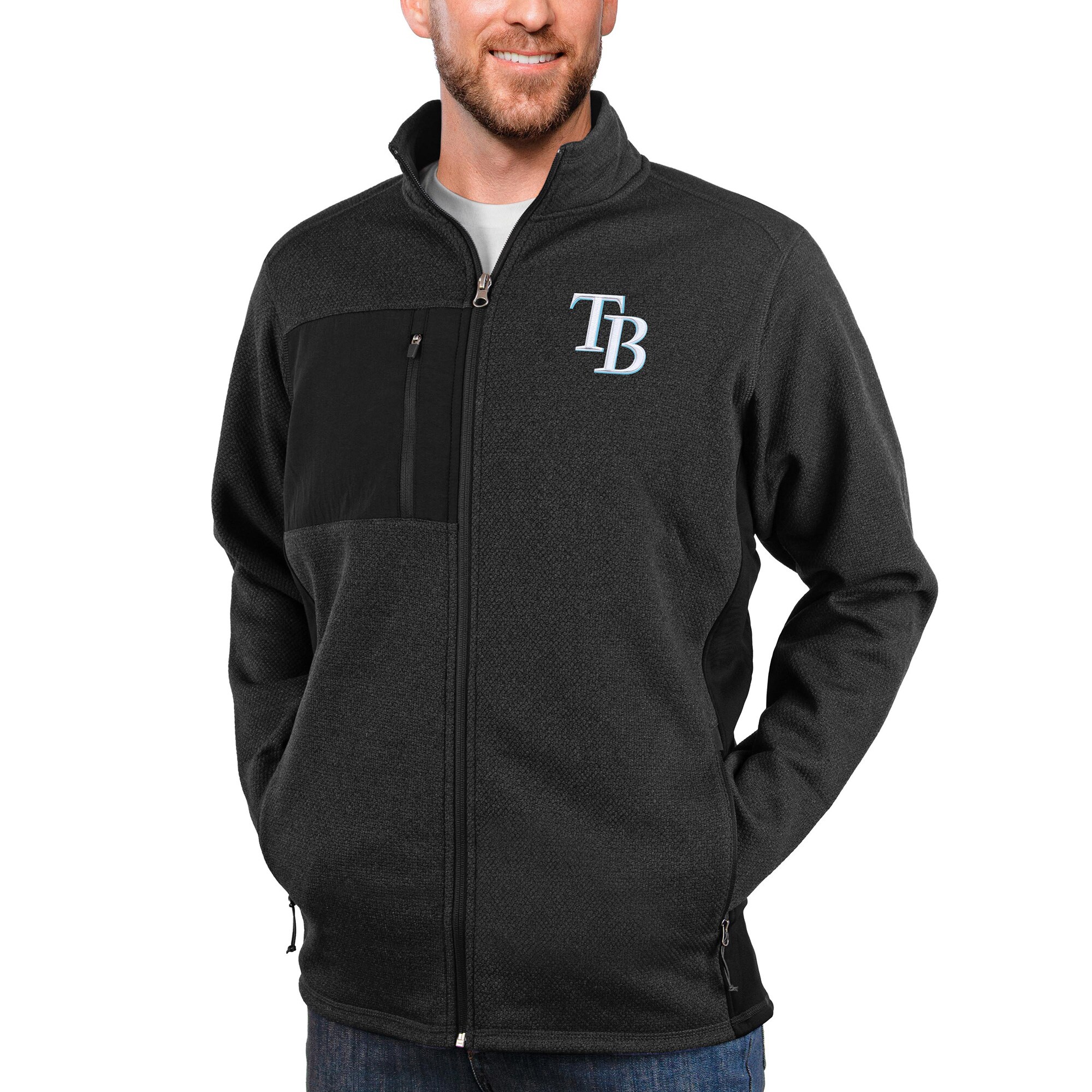 Men's Tampa Bay Rays Antigua Heathered Black Course Full-Zip Jacket