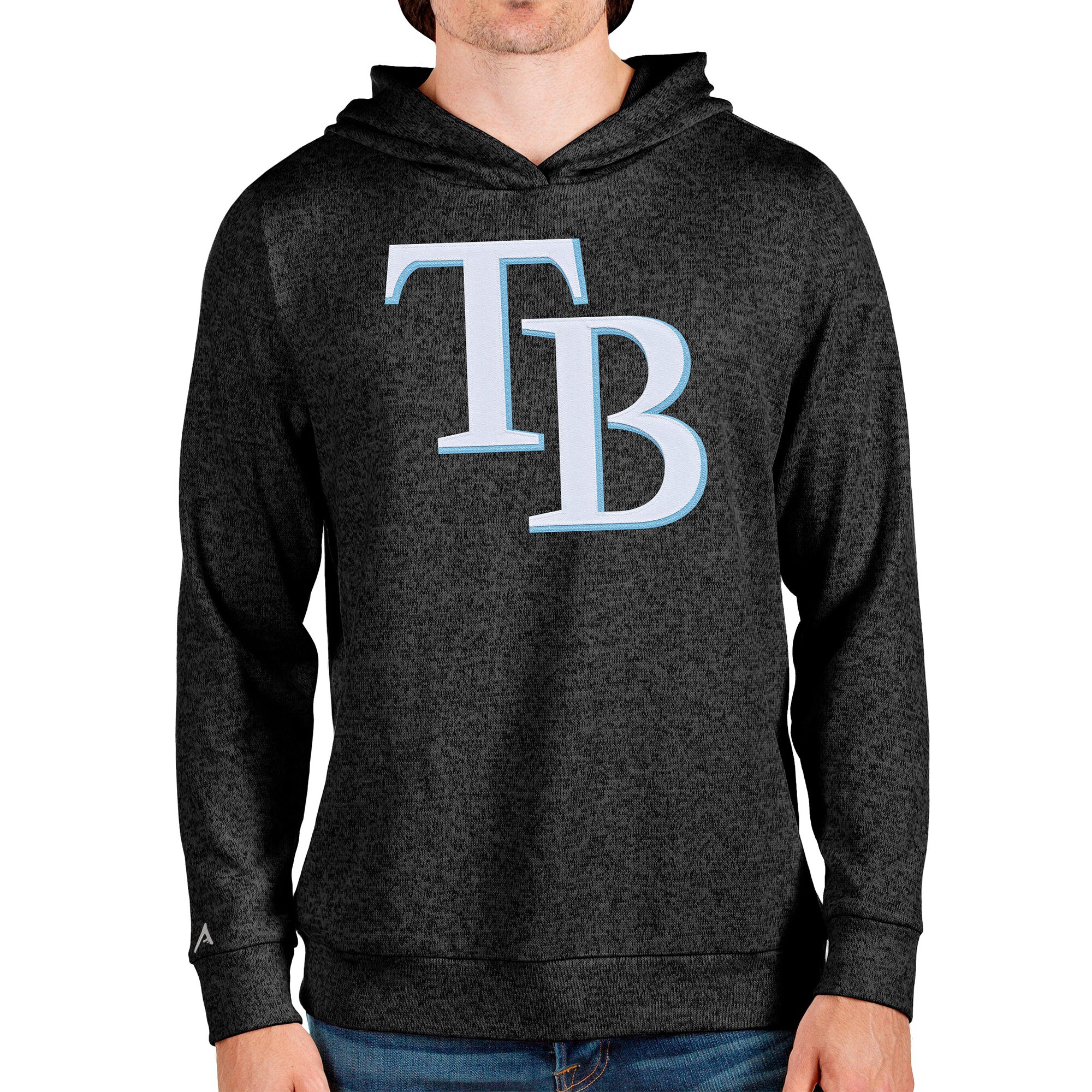 Men's Tampa Bay Rays Antigua Heathered Black Team Logo Absolute Pullover Hoodie