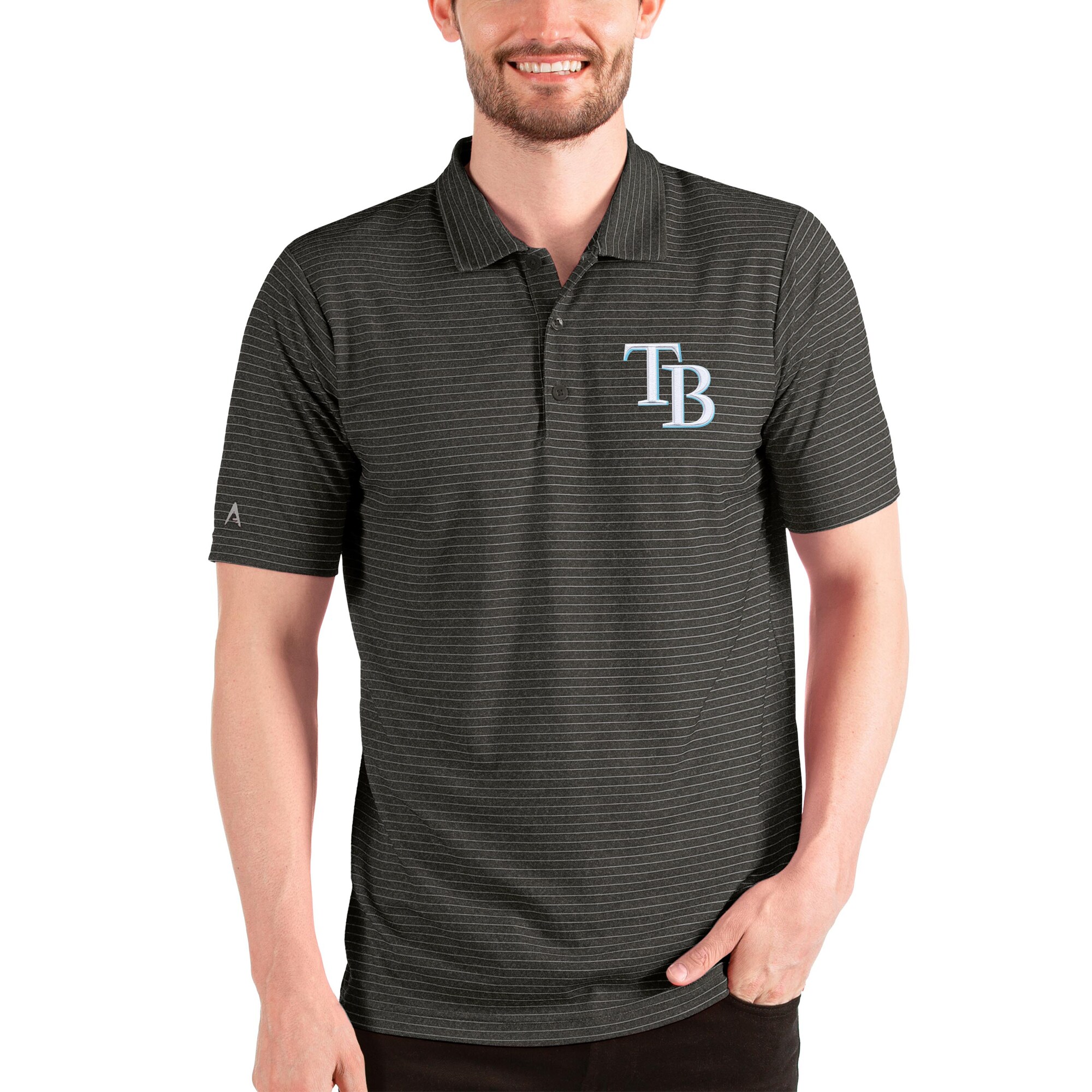 Men's Tampa Bay Rays Antigua Heathered Black/Silver Esteem Polo