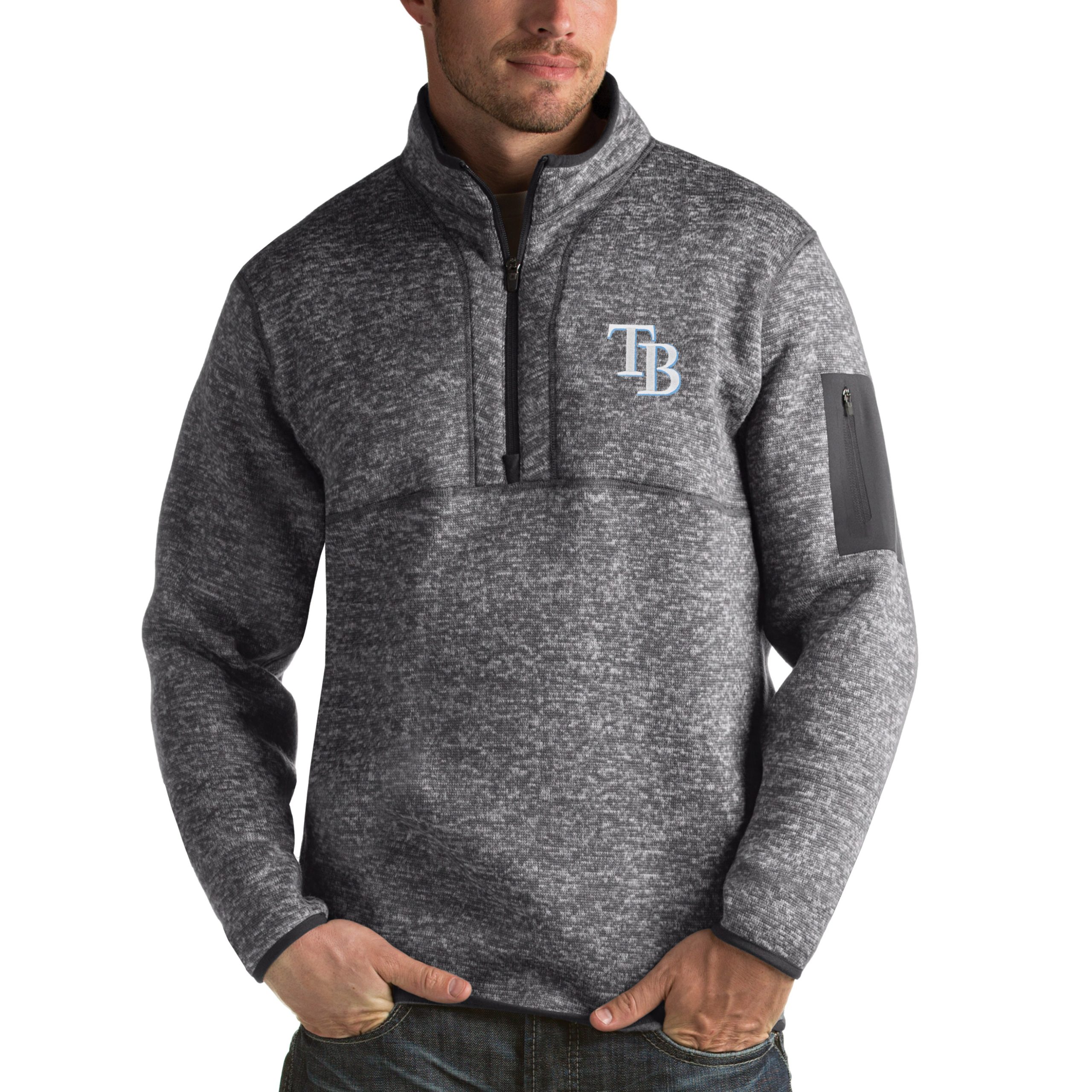 Men's Tampa Bay Rays Antigua Heathered Charcoal Fortune Half-Zip Sweater